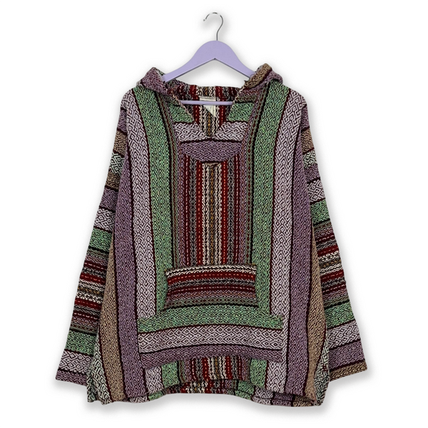 Giacca Poncho Vintage a fantasia bordeaux e verde Made in Mexico 10% lana - Taglia XL uomo