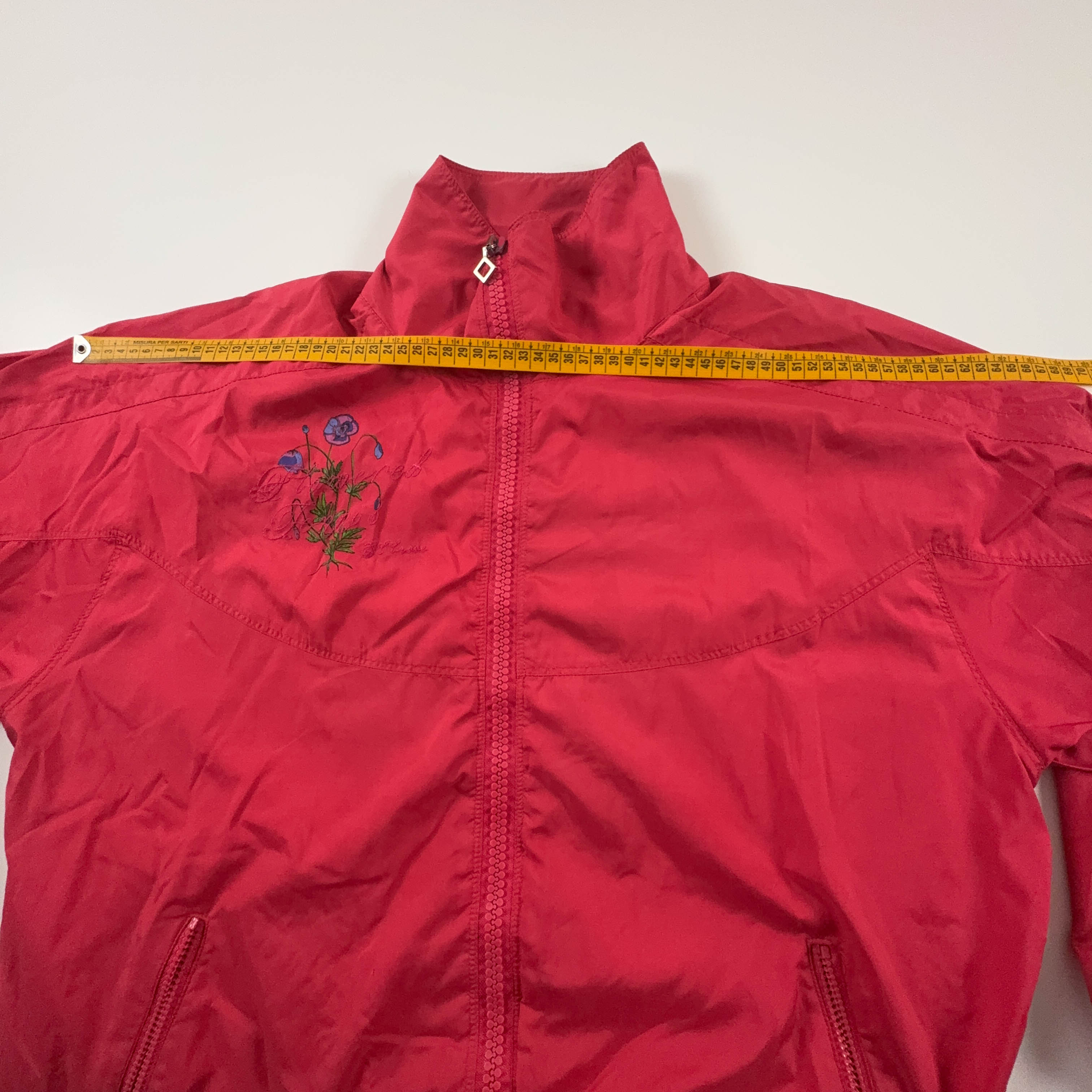 Giacca a vento Ellesse Vintage rossa con zip e ricamo anni 90 - Taglia S uomo
