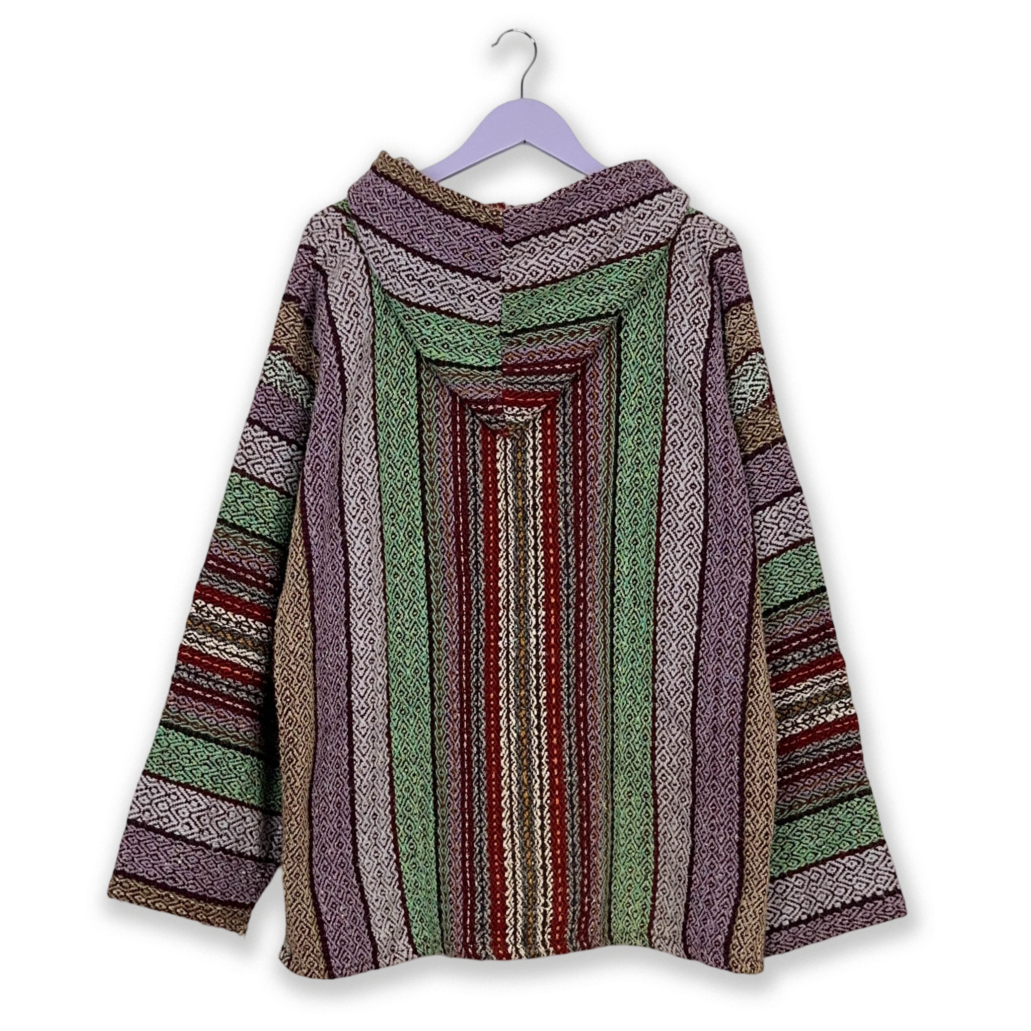 Giacca Poncho Vintage a fantasia bordeaux e verde Made in Mexico 10% lana - Taglia XL uomo