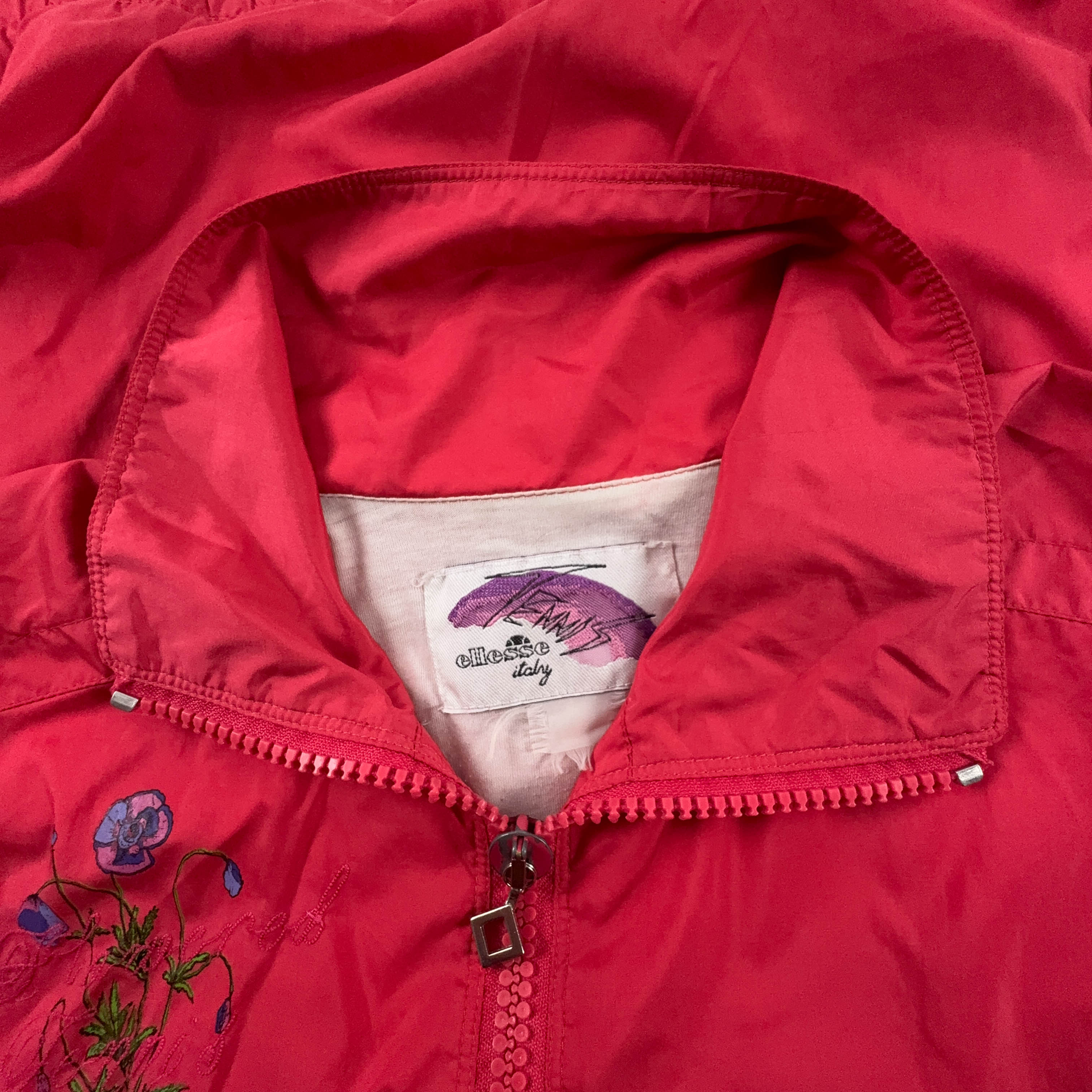 Giacca a vento Ellesse Vintage rossa con zip e ricamo anni 90 - Taglia S uomo