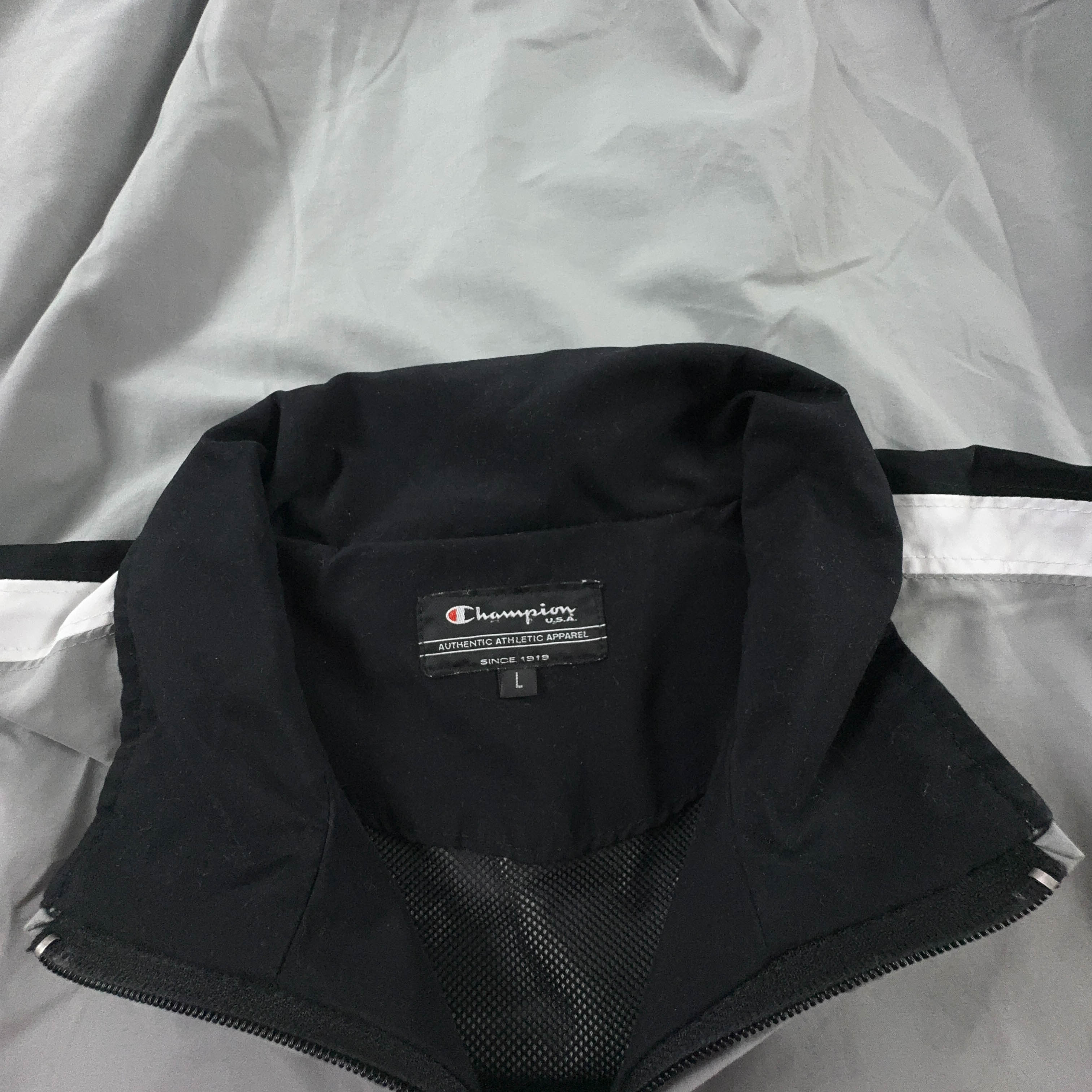 Giacca a vento Champion Vintage grigia con zip anni 90 - Taglia L uomo