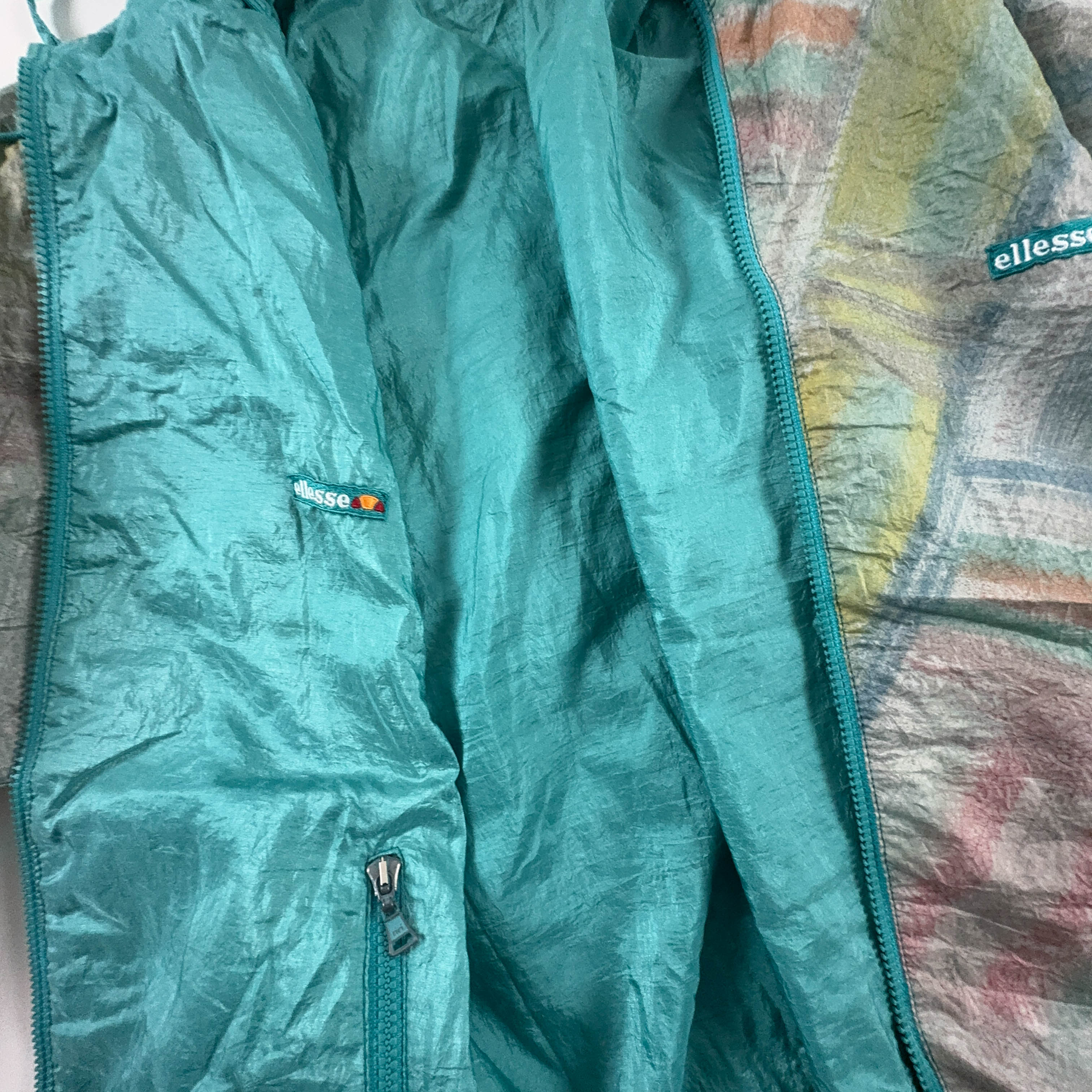Giacca a vento Ellesse Vintage Double Face verde acqua con fantasia - Taglia M uomo