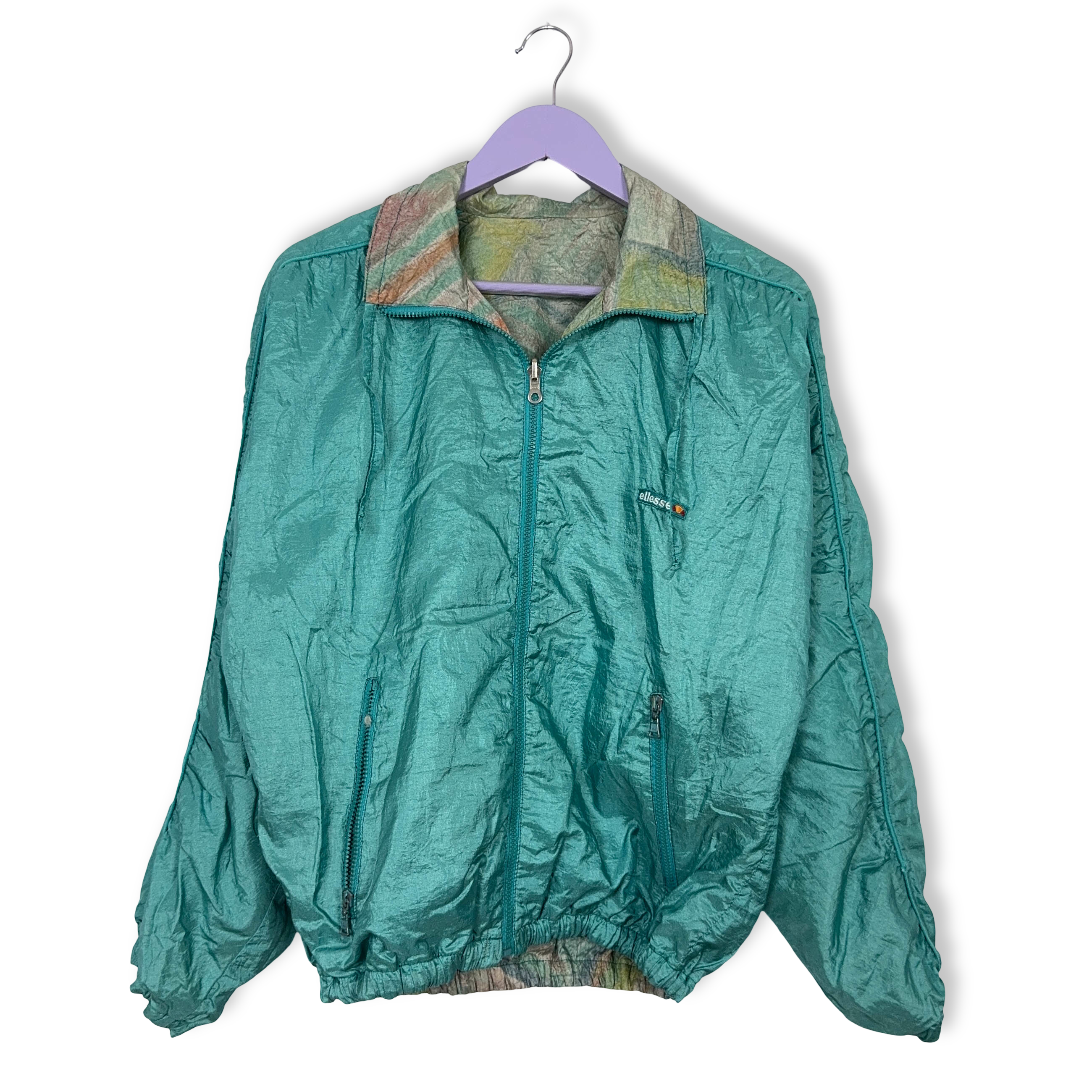 Giacca a vento Ellesse Vintage Double Face verde acqua con fantasia - Taglia M uomo