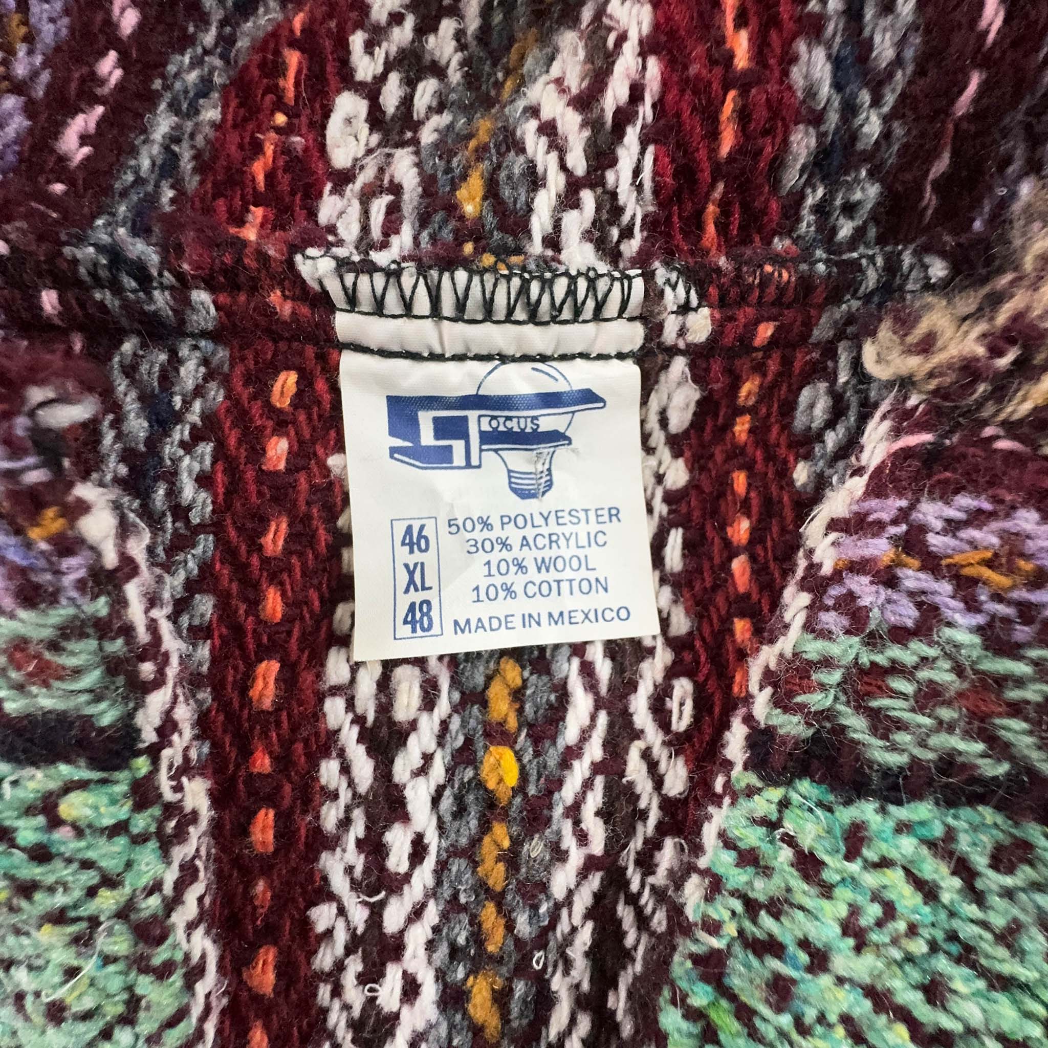 Giacca Poncho Vintage a fantasia bordeaux e verde Made in Mexico 10% lana - Taglia XL uomo