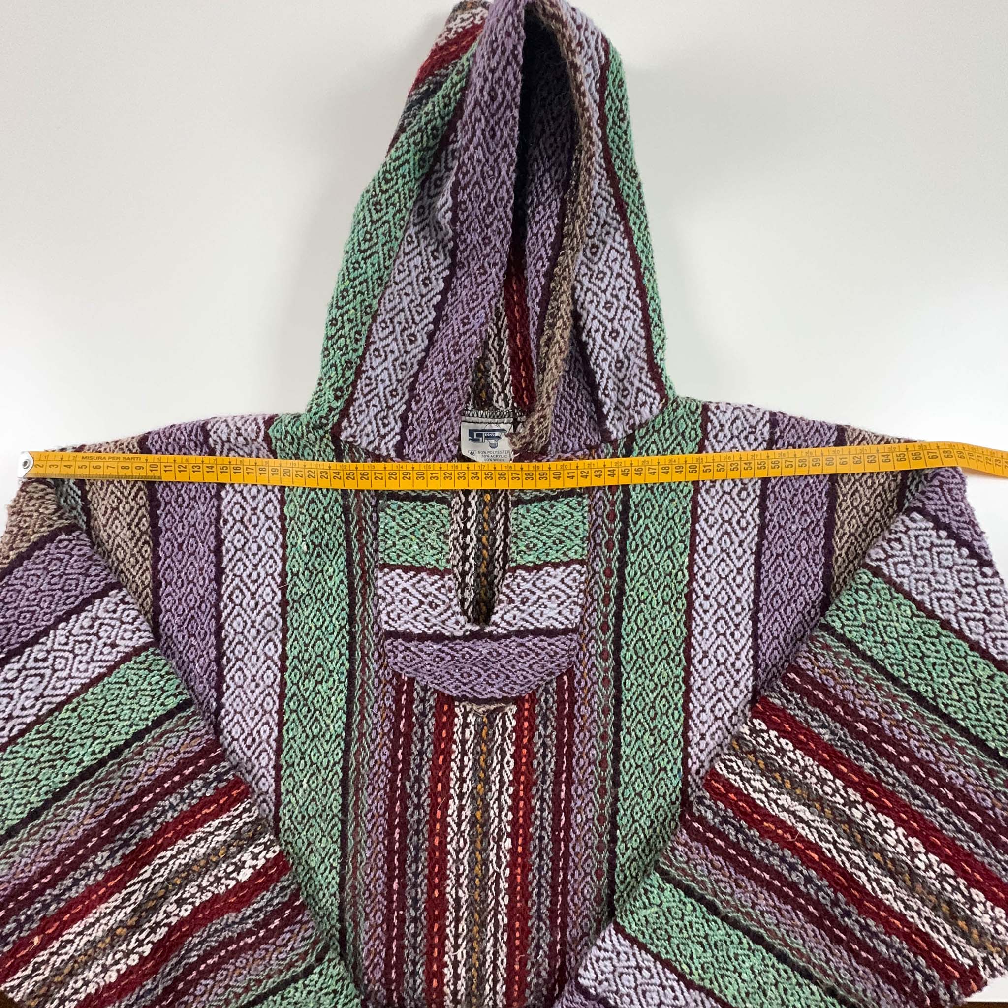 Giacca Poncho Vintage a fantasia bordeaux e verde Made in Mexico 10% lana - Taglia XL uomo