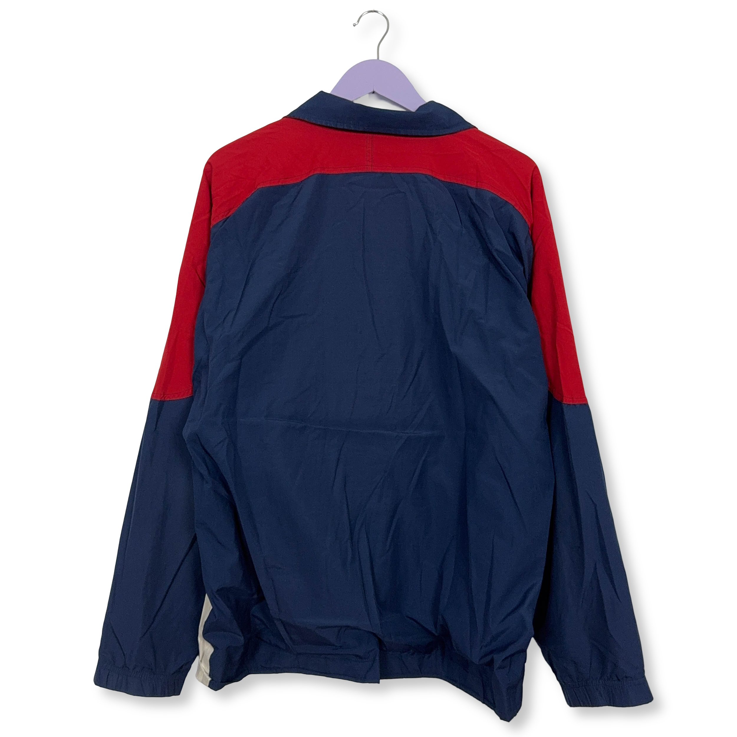 Giacca a vento Vintage Sergio Tacchini bianca e blu con zip anni 90 - Taglia XL uomo