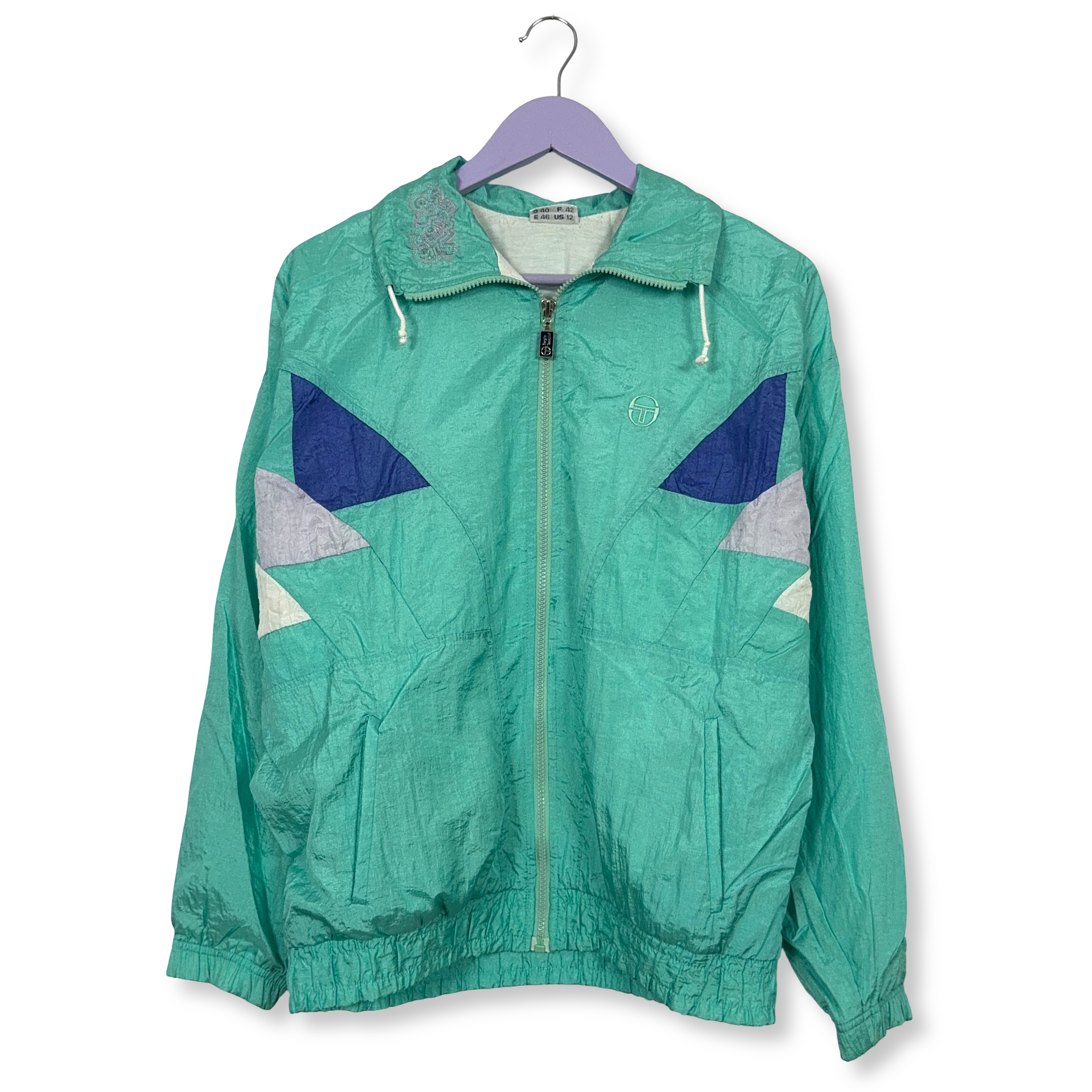 Giacca a vento Sergio Tacchini Vintage verde acqua con zip anni 90 - Taglia 46 uomo
