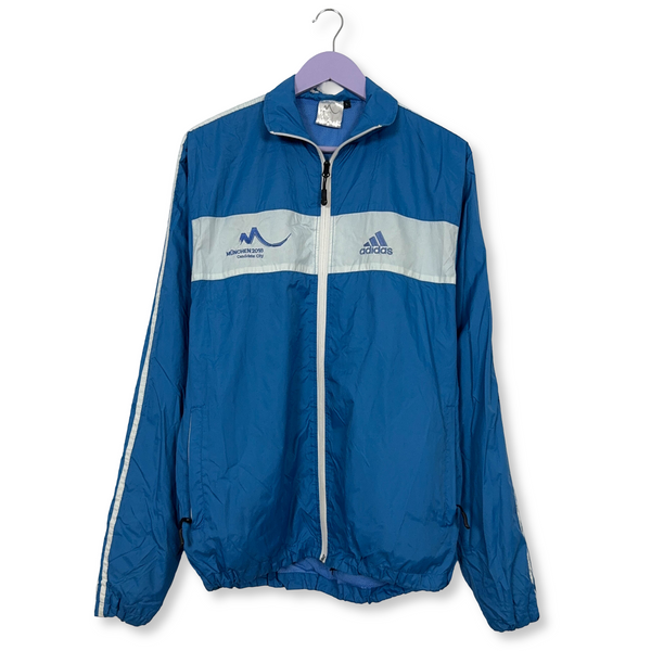 Giacca a vento Adidas azzurra e bianca con zip - Taglia L uomo