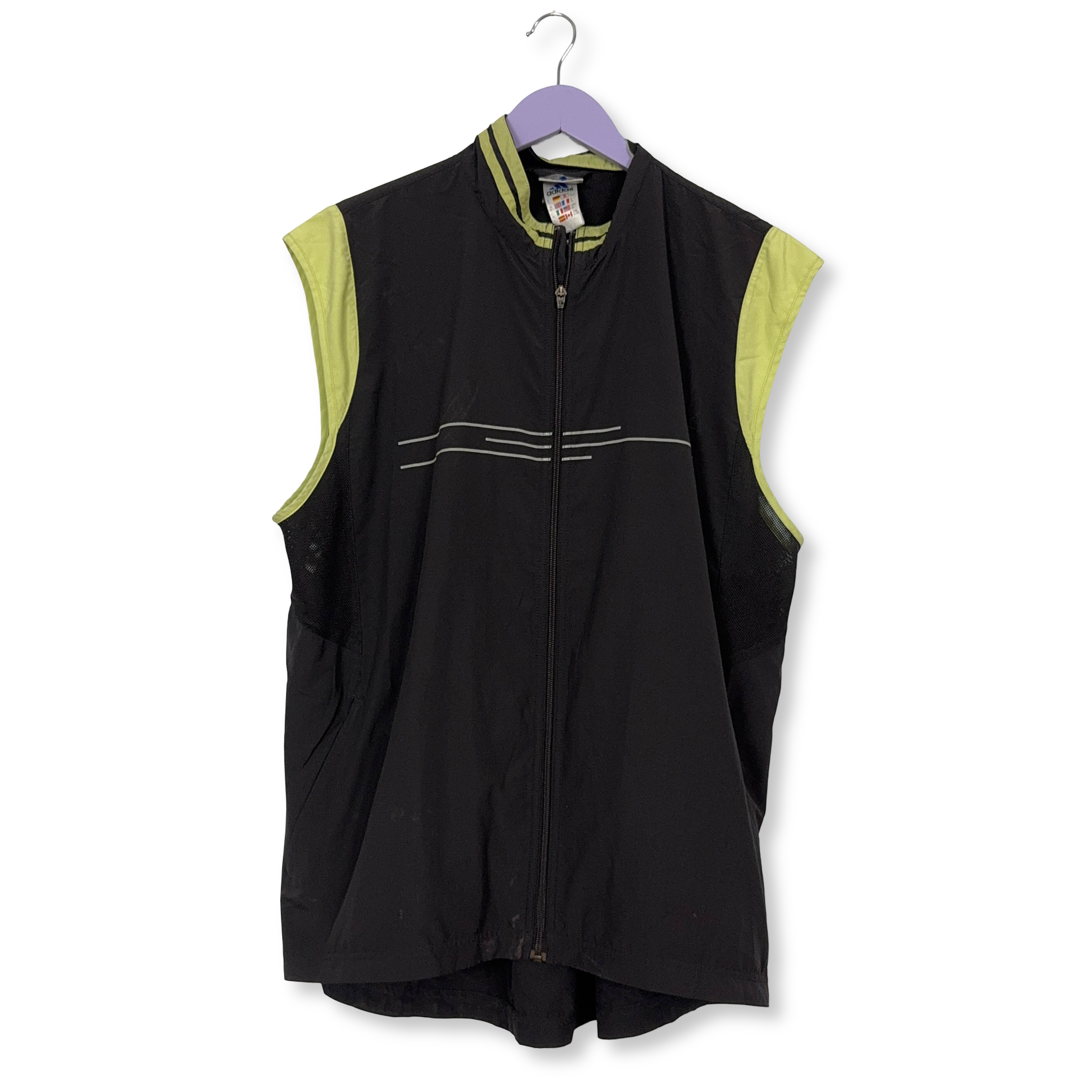 Giacca a vento Adidas Vintage smanicata nera con zip anni 90 00 - Taglia XL uomo