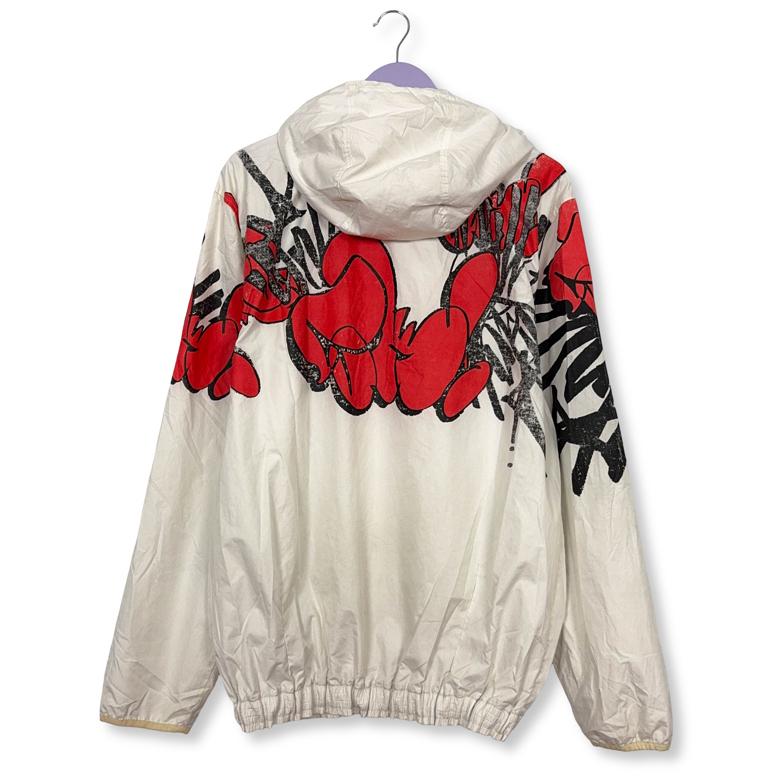 Giacca a vento Adidas Vintage bianca con stampa all over e zip anni 00 - Taglia L uomo