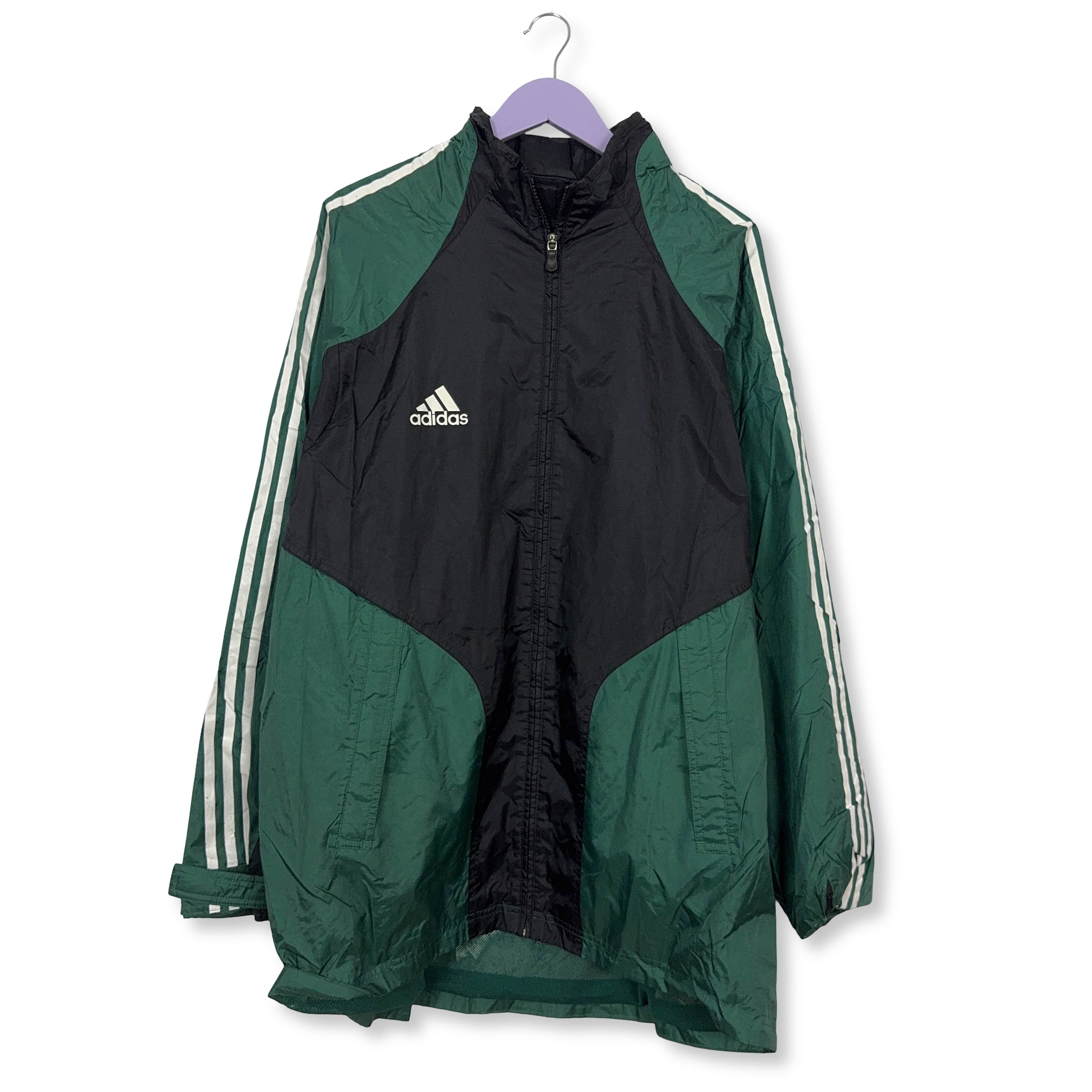 Giacca a vento Adidas Vintage nera e verde con zip anni 00 - Taglia 7 uomo