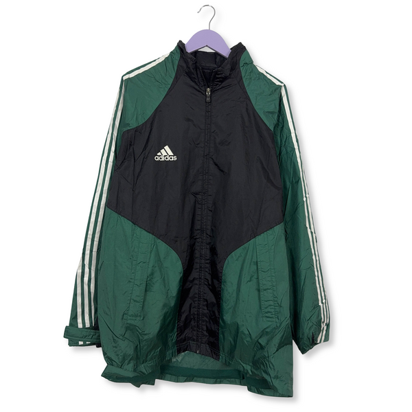 Giacca a vento Adidas Vintage nera e verde con zip anni 00 - Taglia 7 uomo