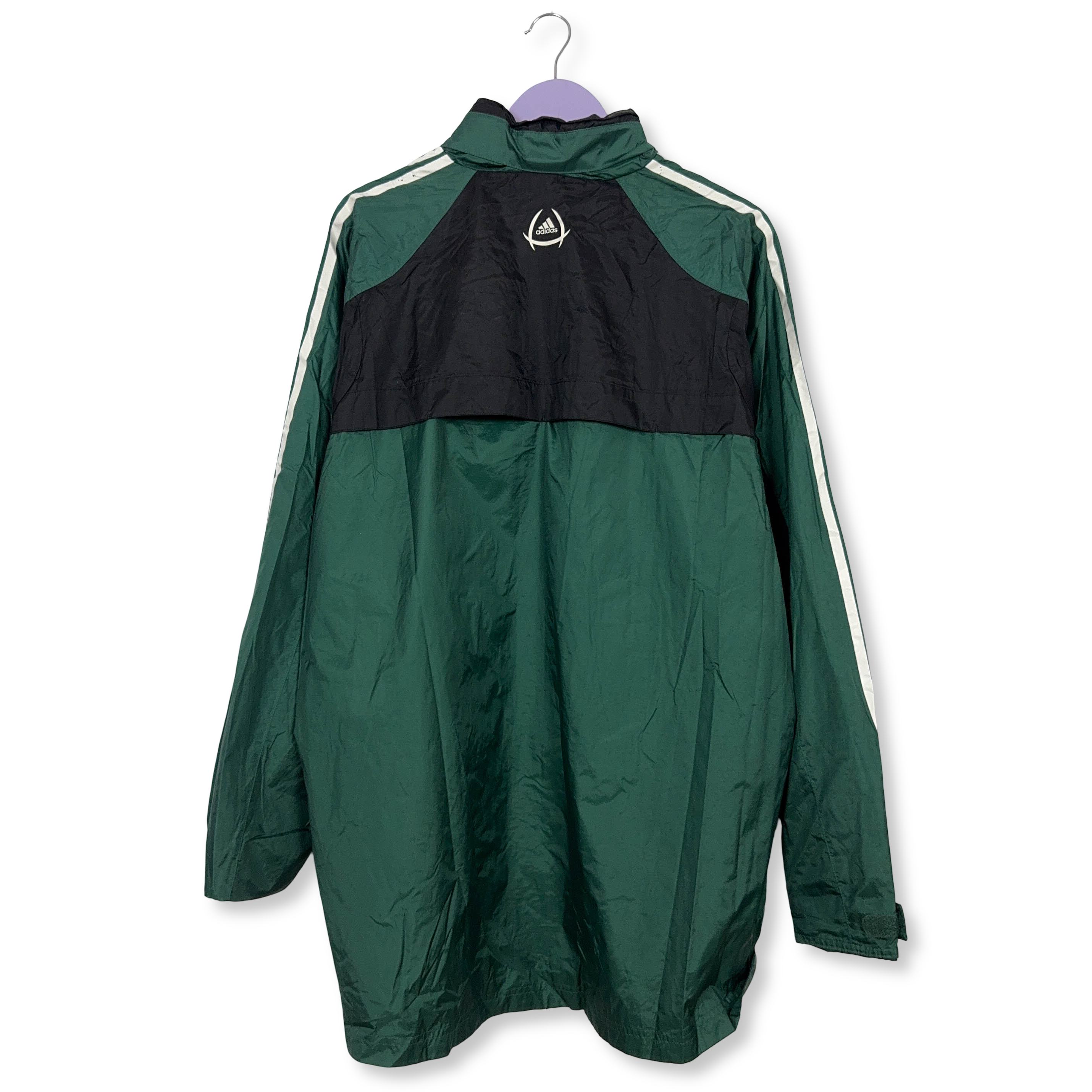 Giacca a vento Adidas Vintage nera e verde con zip anni 00 - Taglia 7 uomo