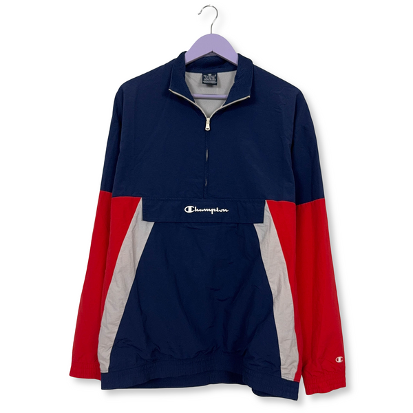 Giacca a vento Champion Vintage blu e rossa quarter zip anni 90 - Taglia XL uomo