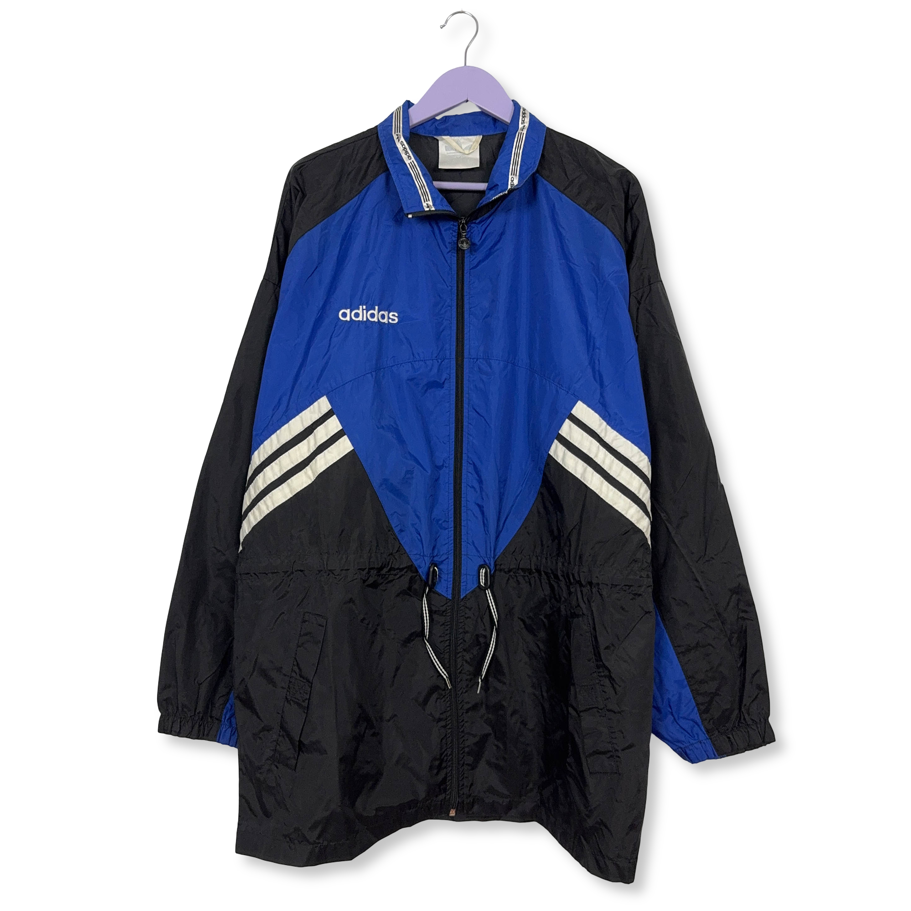 Giacca a vento Adidas Vintage nera e blu con zip anni 90 - Taglia 8 192 uomo