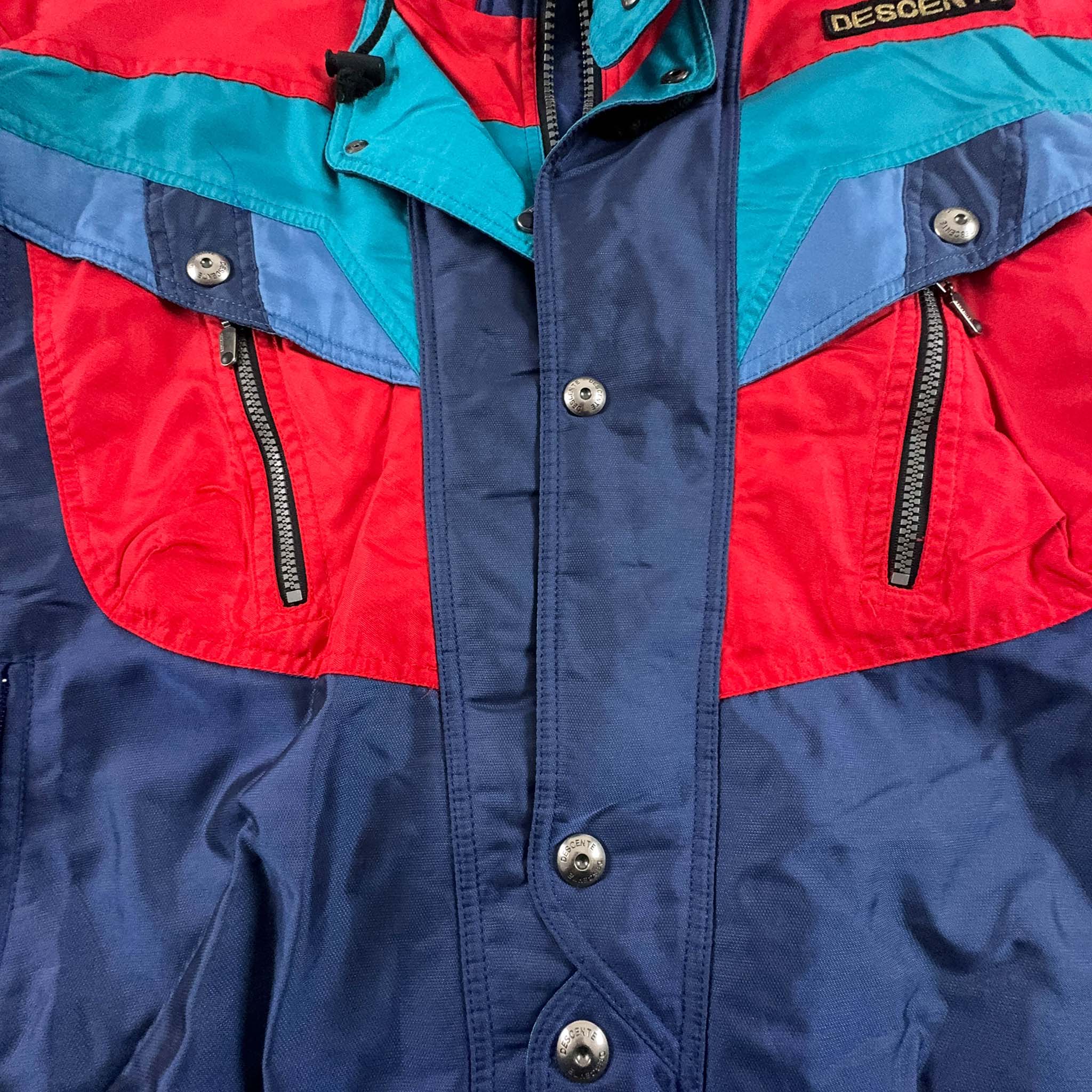 Giacca da Sci/Snowboard Descente Vintage blu e rossa con zip e bottoni - Taglia I52 uomo