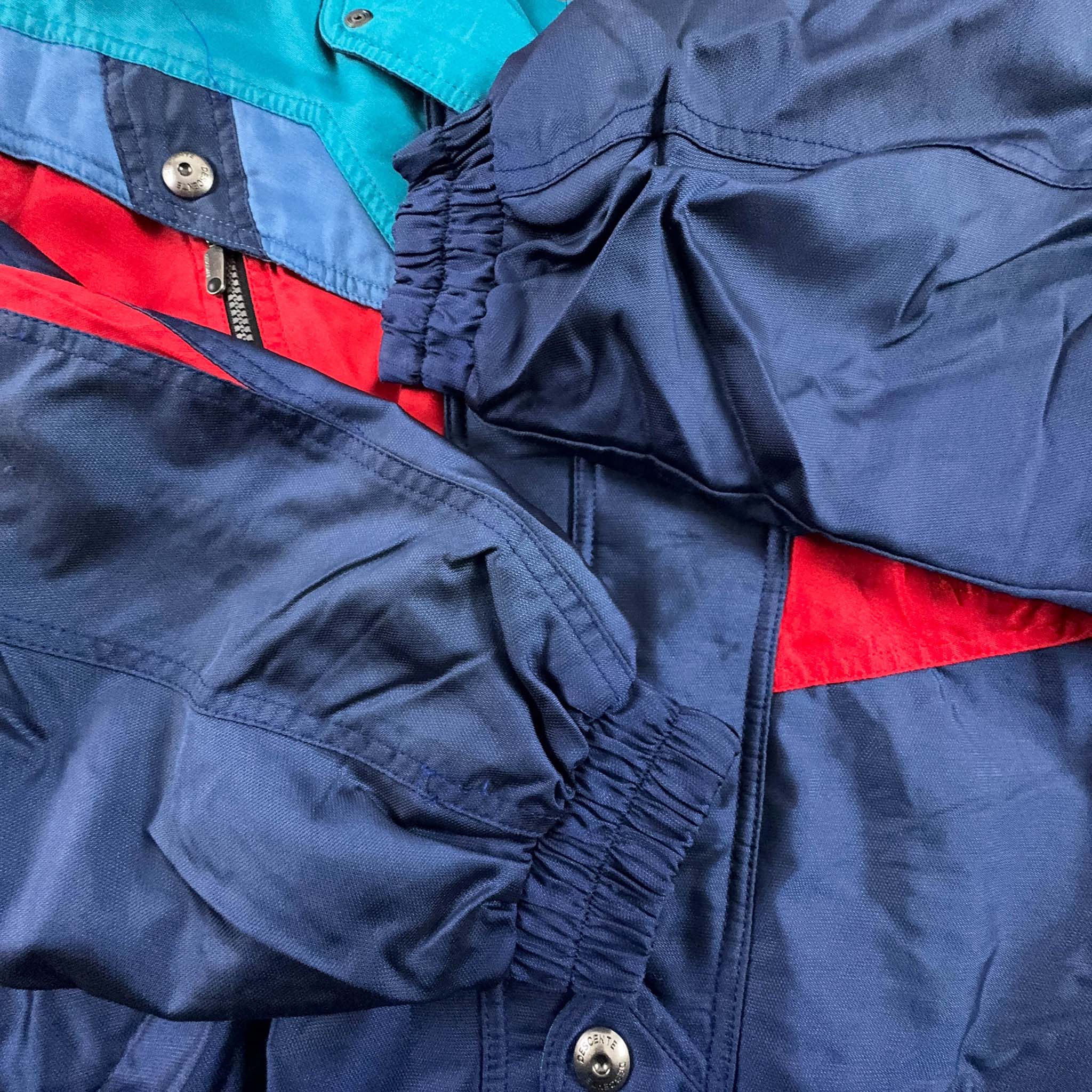 Giacca da Sci/Snowboard Descente Vintage blu e rossa con zip e bottoni - Taglia I52 uomo