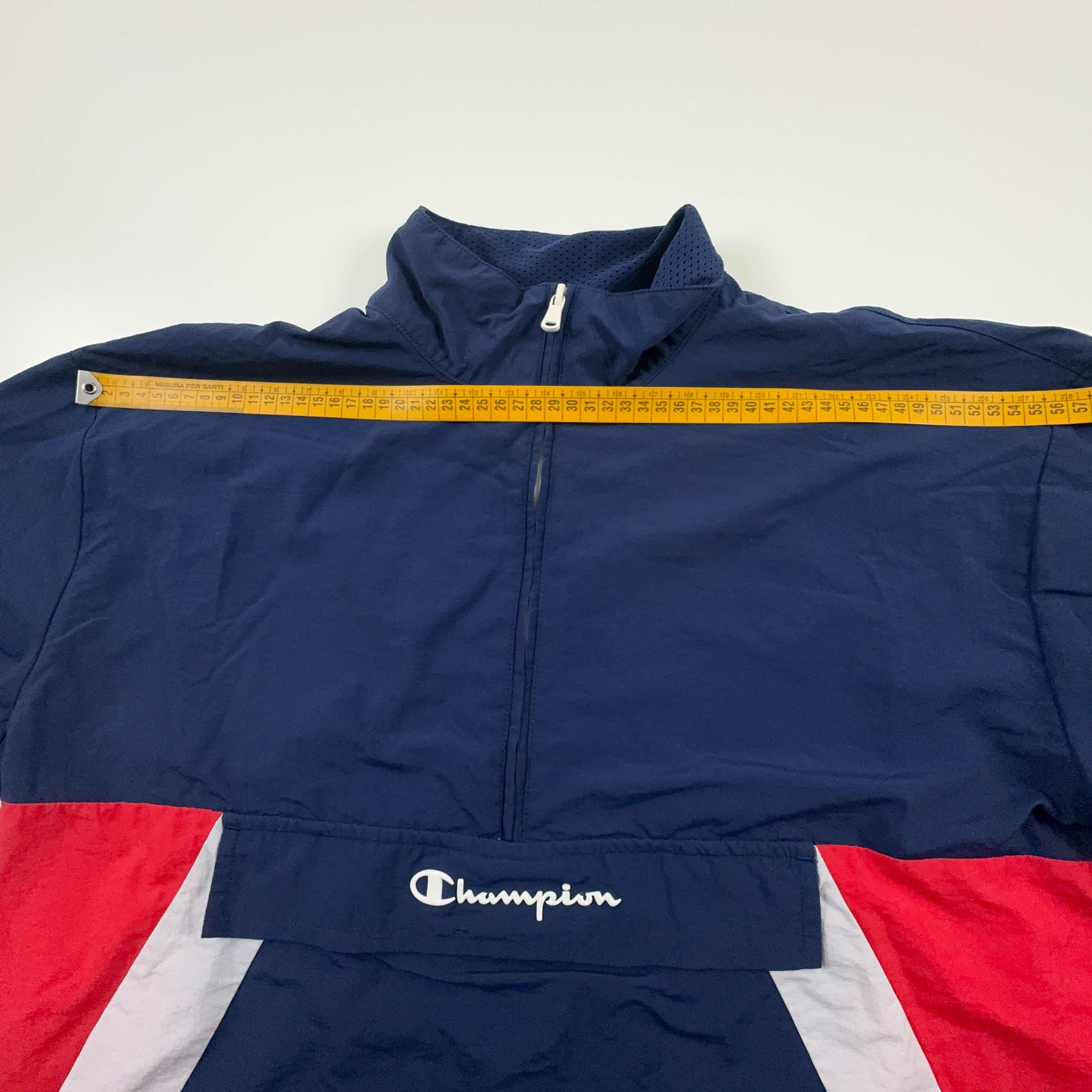 Giacca a vento Champion Vintage blu e rossa quarter zip anni 90 - Taglia XL uomo