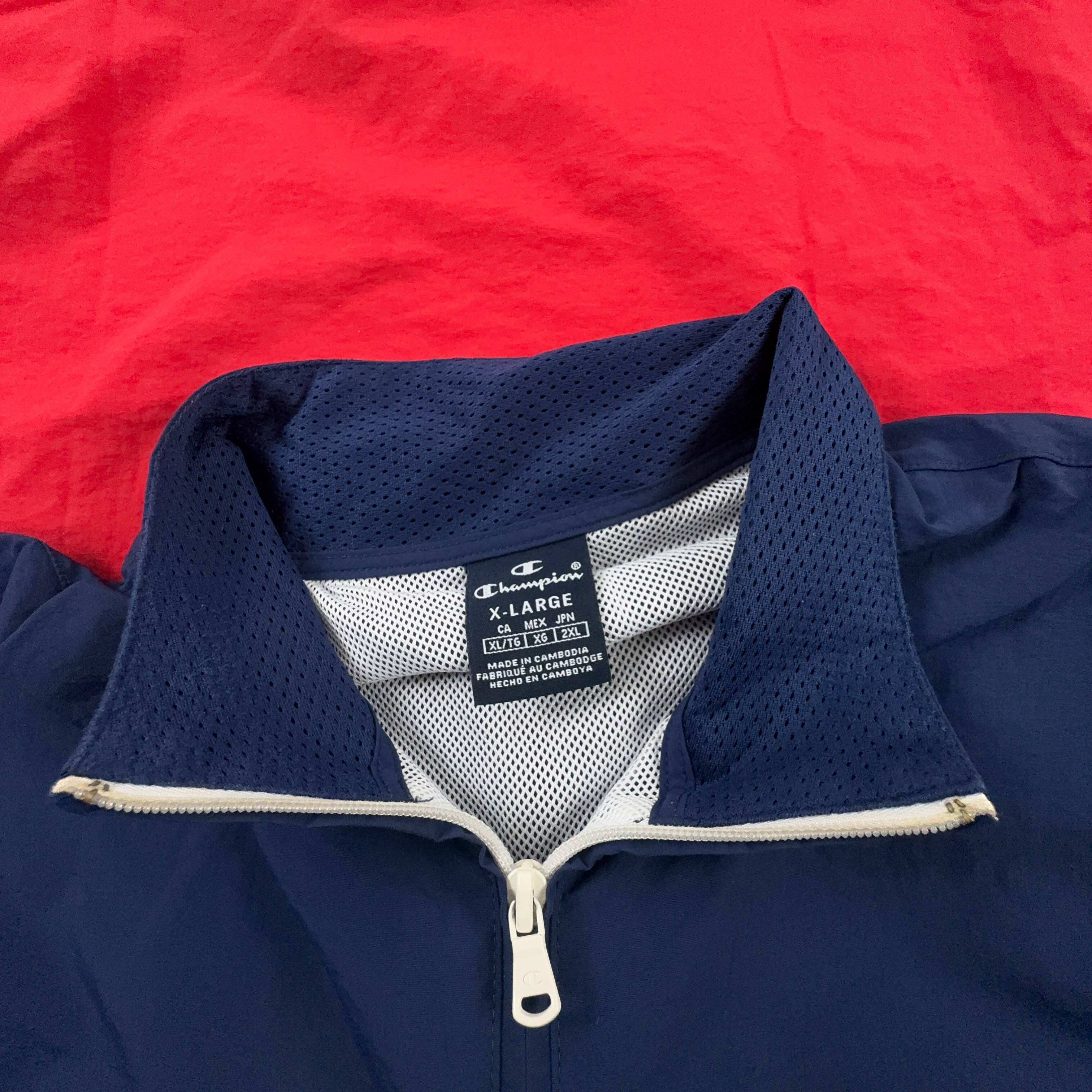 Giacca a vento Champion Vintage blu e rossa quarter zip anni 90 - Taglia XL uomo