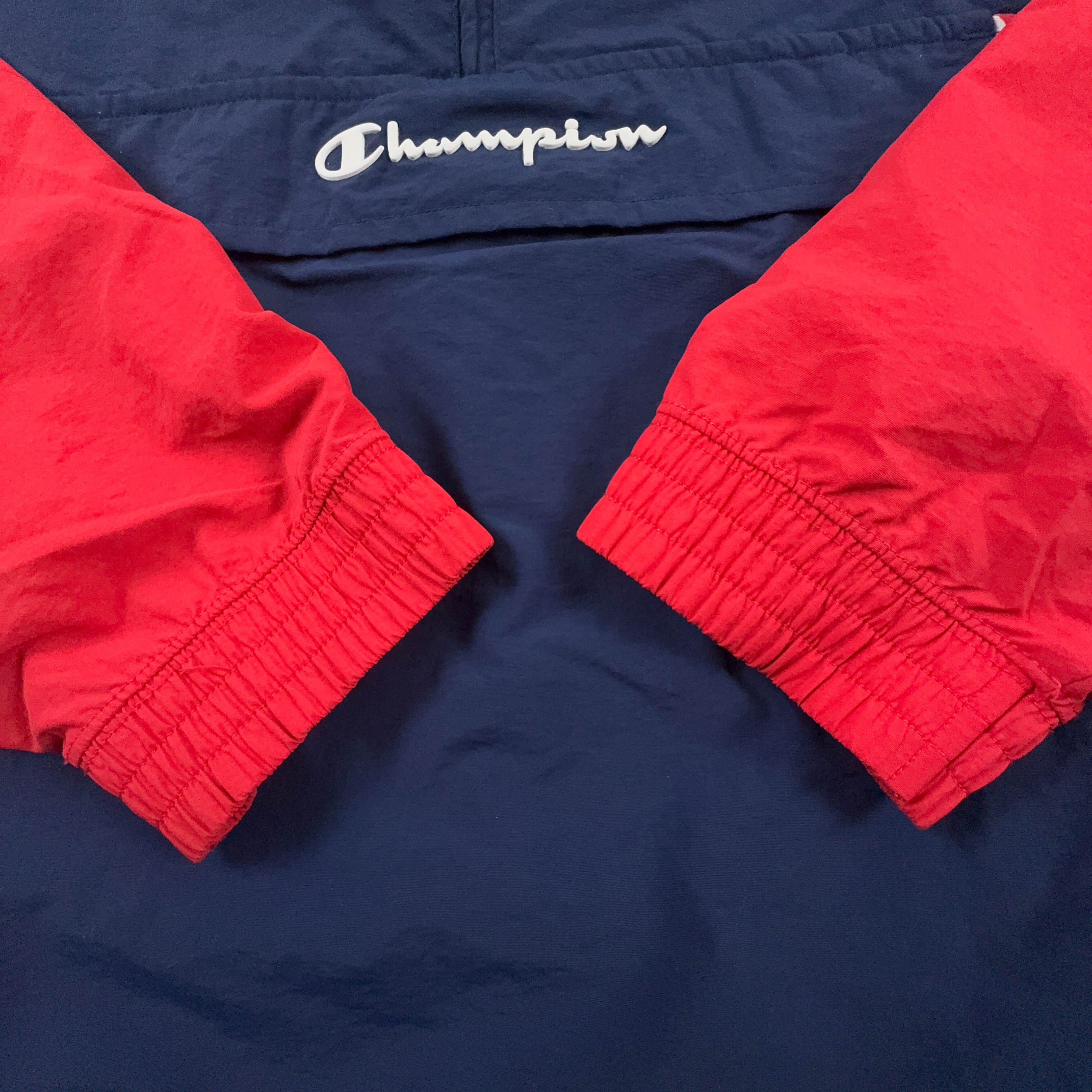 Giacca a vento Champion Vintage blu e rossa quarter zip anni 90 - Taglia XL uomo