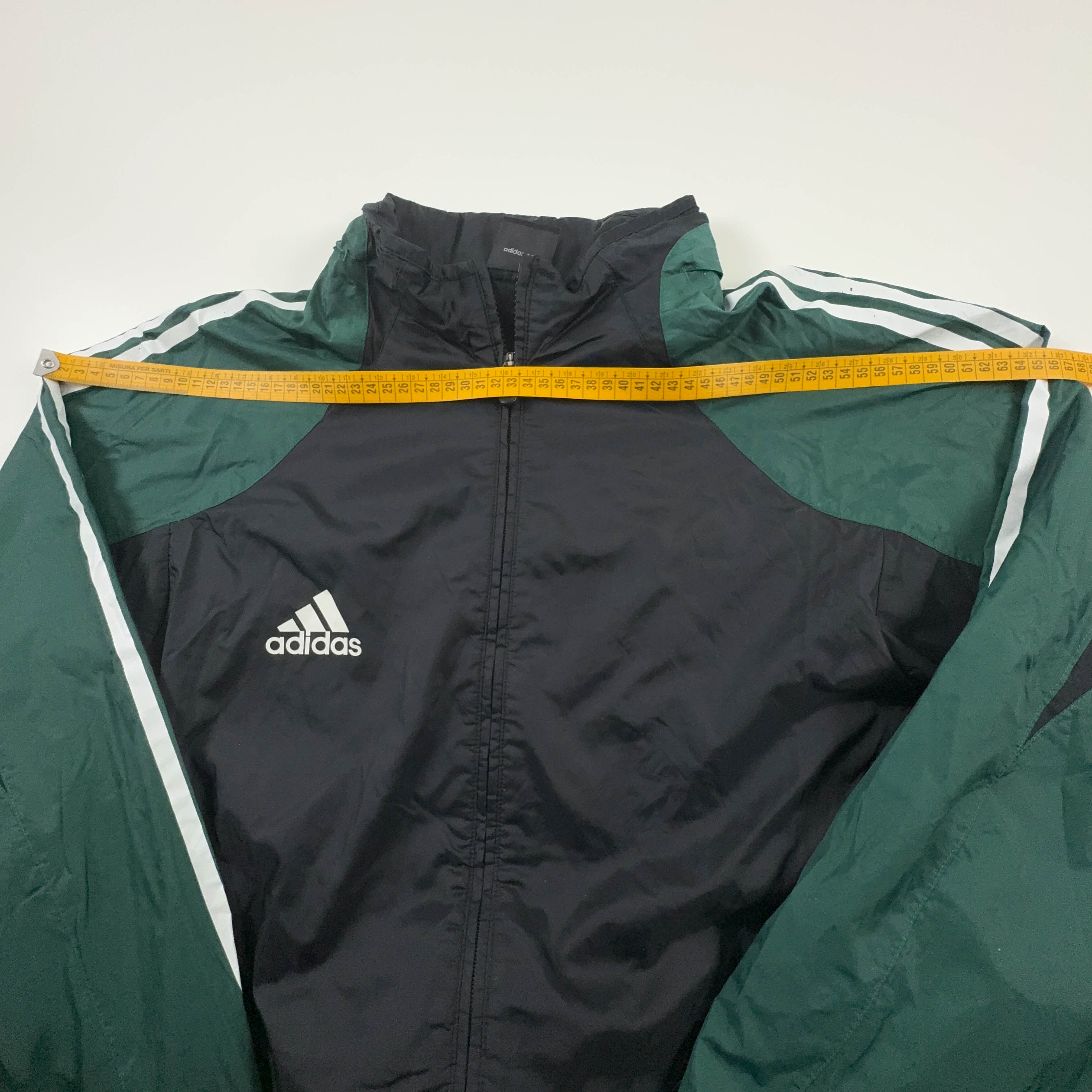 Giacca a vento Adidas Vintage nera e verde con zip anni 00 - Taglia 7 uomo