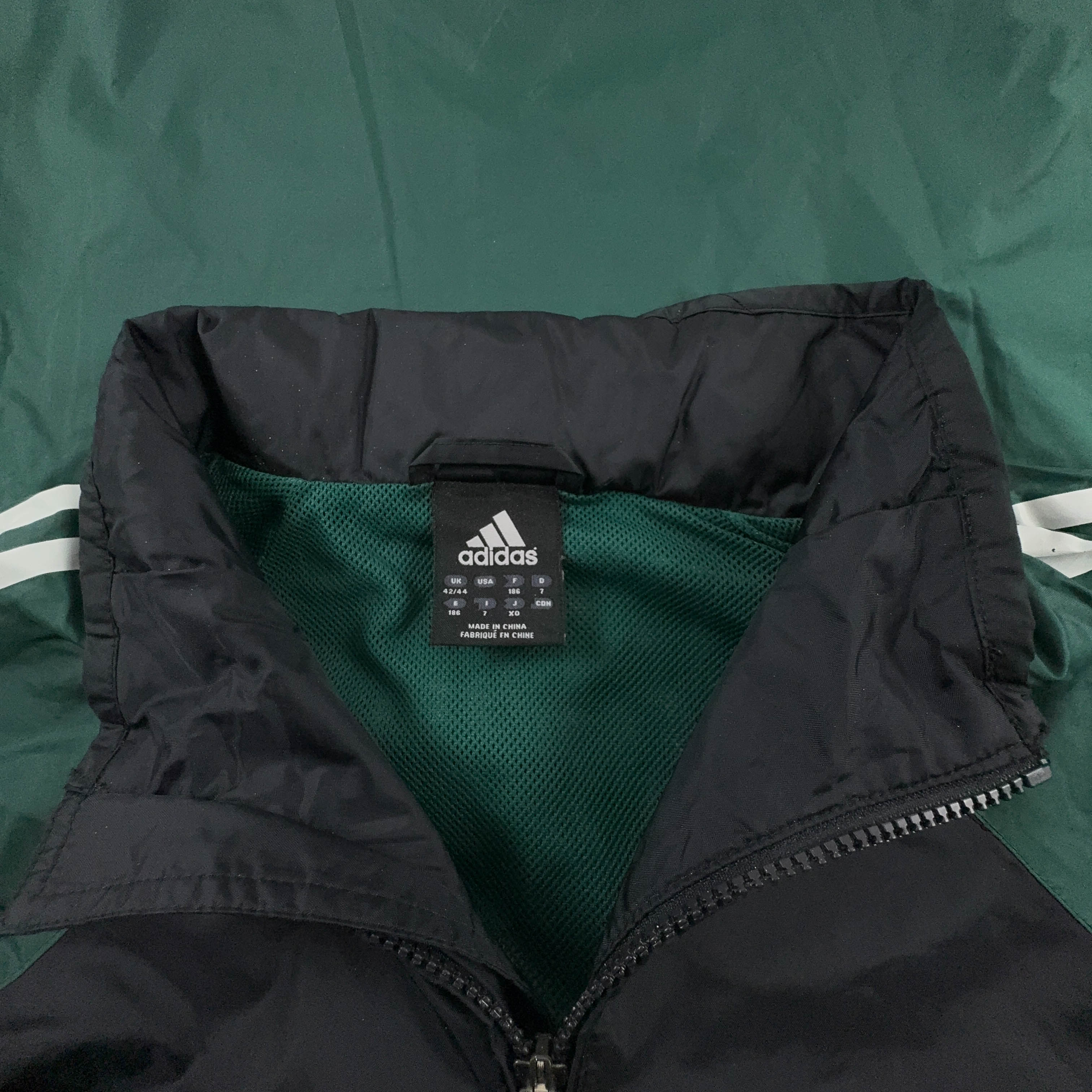 Giacca a vento Adidas Vintage nera e verde con zip anni 00 - Taglia 7 uomo