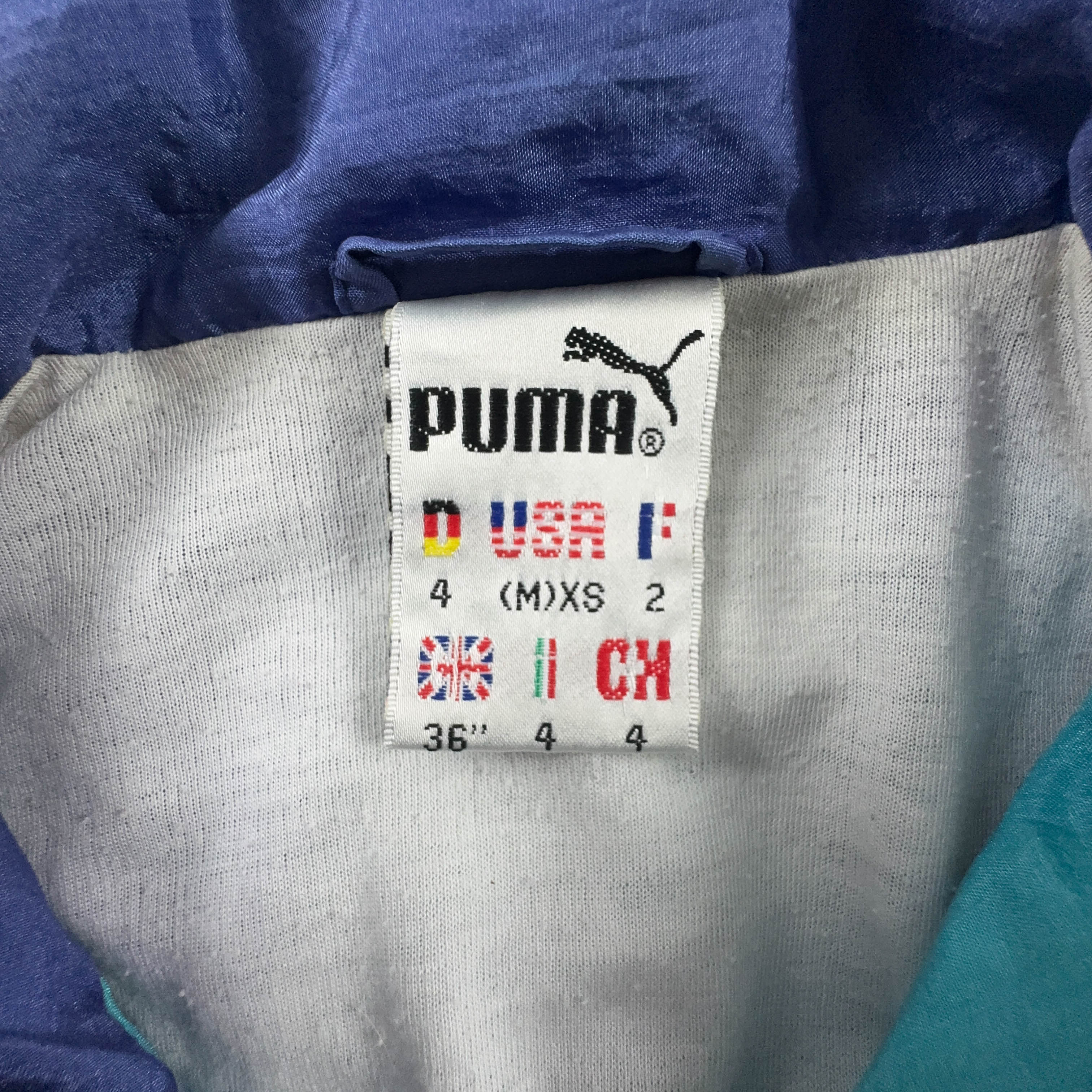 Giacca a vento Puma Vintage azzurra e viola con zip anni 80 - Taglia M uomo