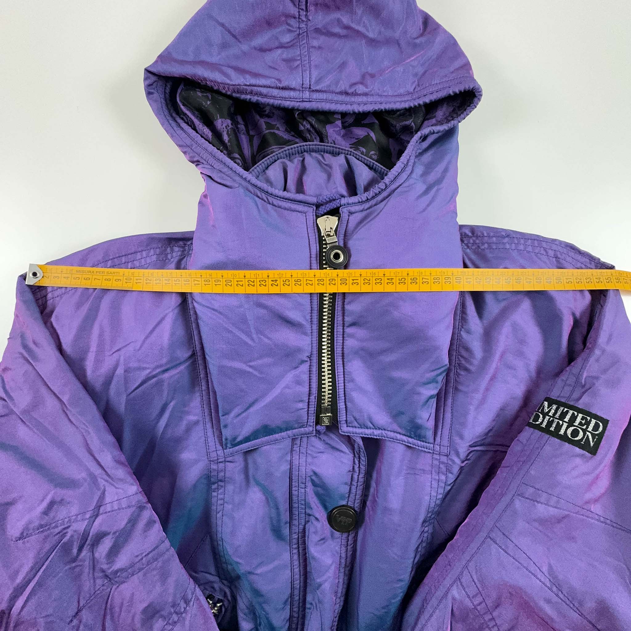 Giacca da Sci/Snowboard Vintage viola VIP Line con zip bottoni e cappuccio - Taglia I44 uomo