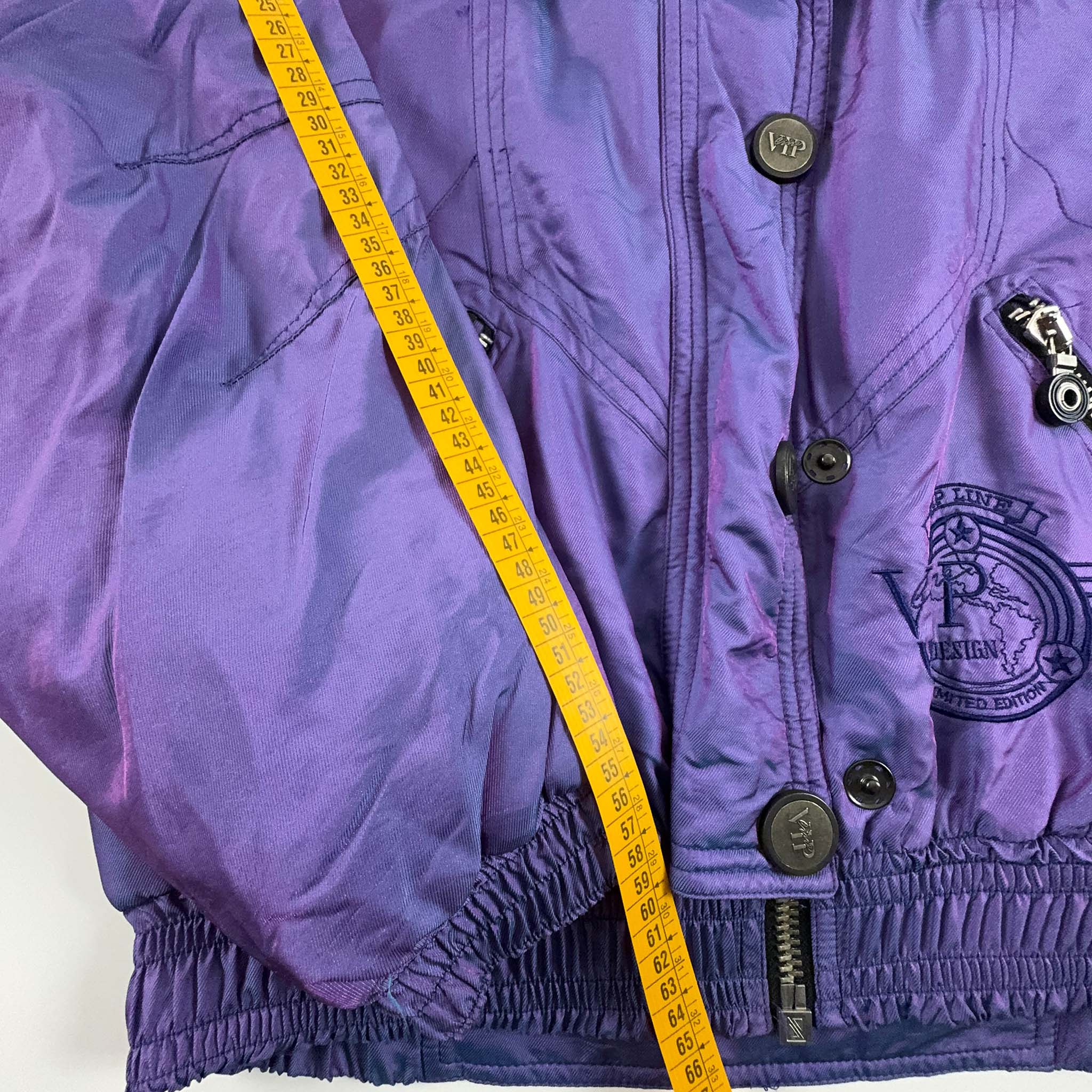 Giacca da Sci/Snowboard Vintage viola VIP Line con zip bottoni e cappuccio - Taglia I44 uomo