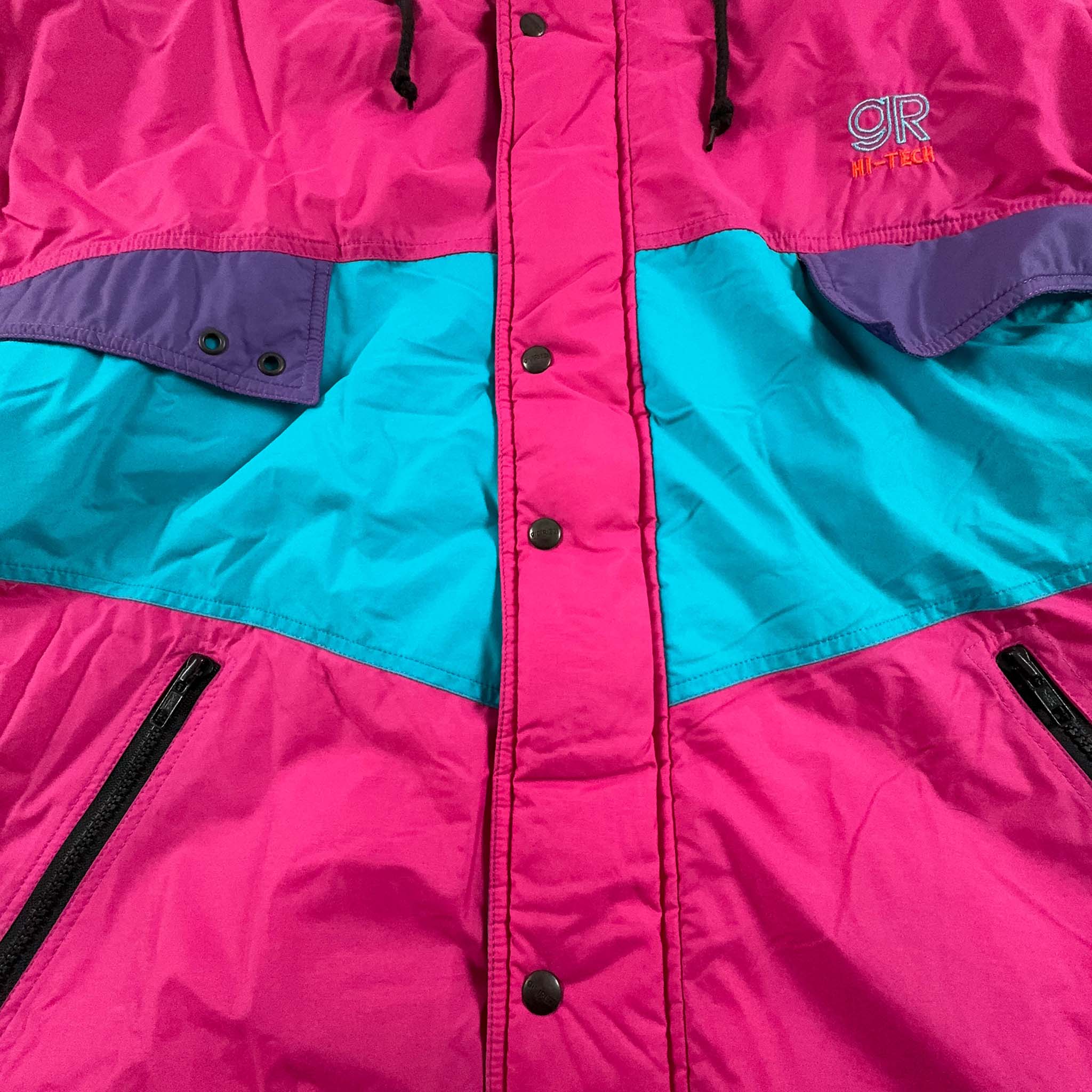 Giacca da Sci/Snowboard Vintage rosa e azzurra con zip - Taglia 44 uomo