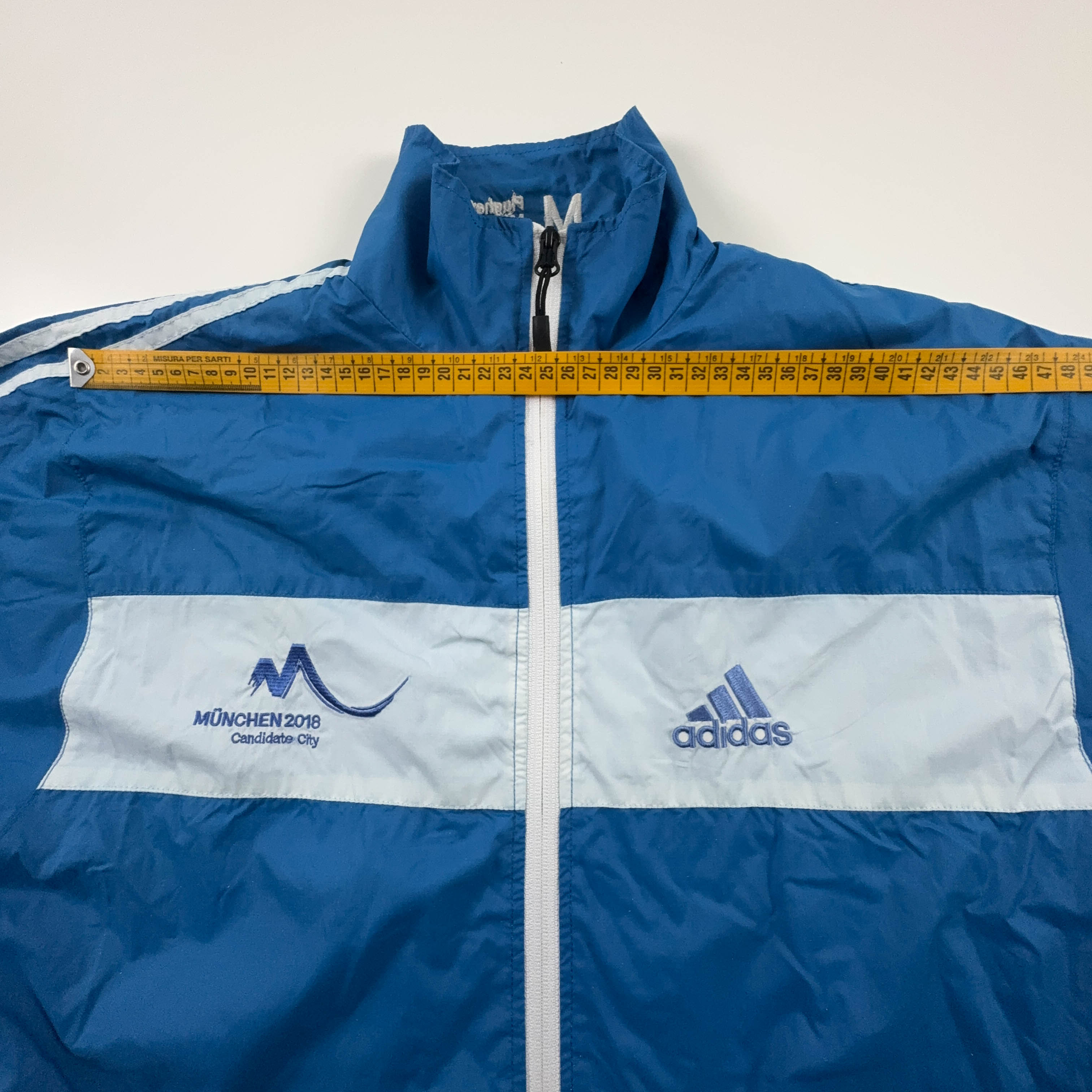 Giacca a vento Adidas azzurra e bianca con zip - Taglia L uomo