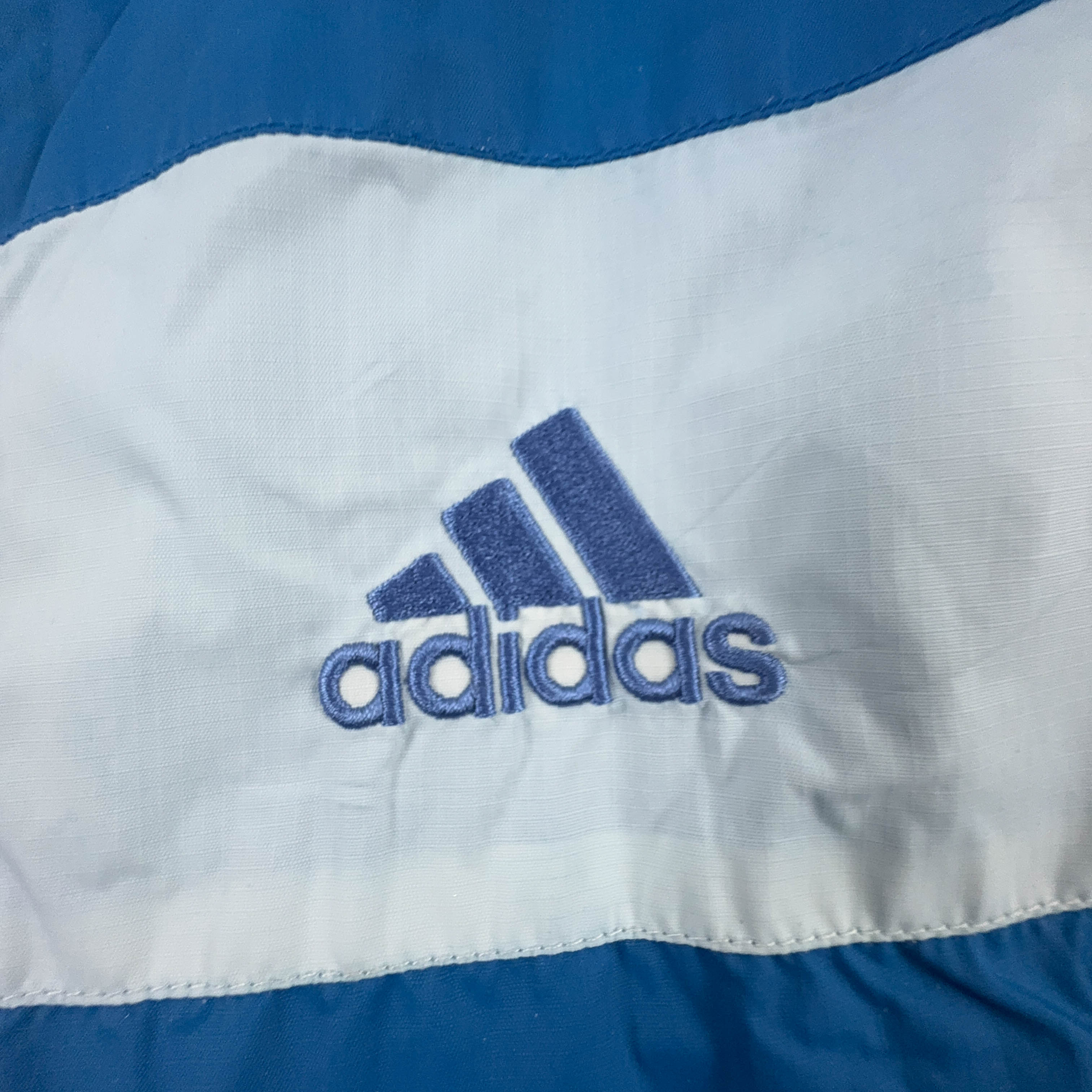 Giacca a vento Adidas azzurra e bianca con zip - Taglia L uomo