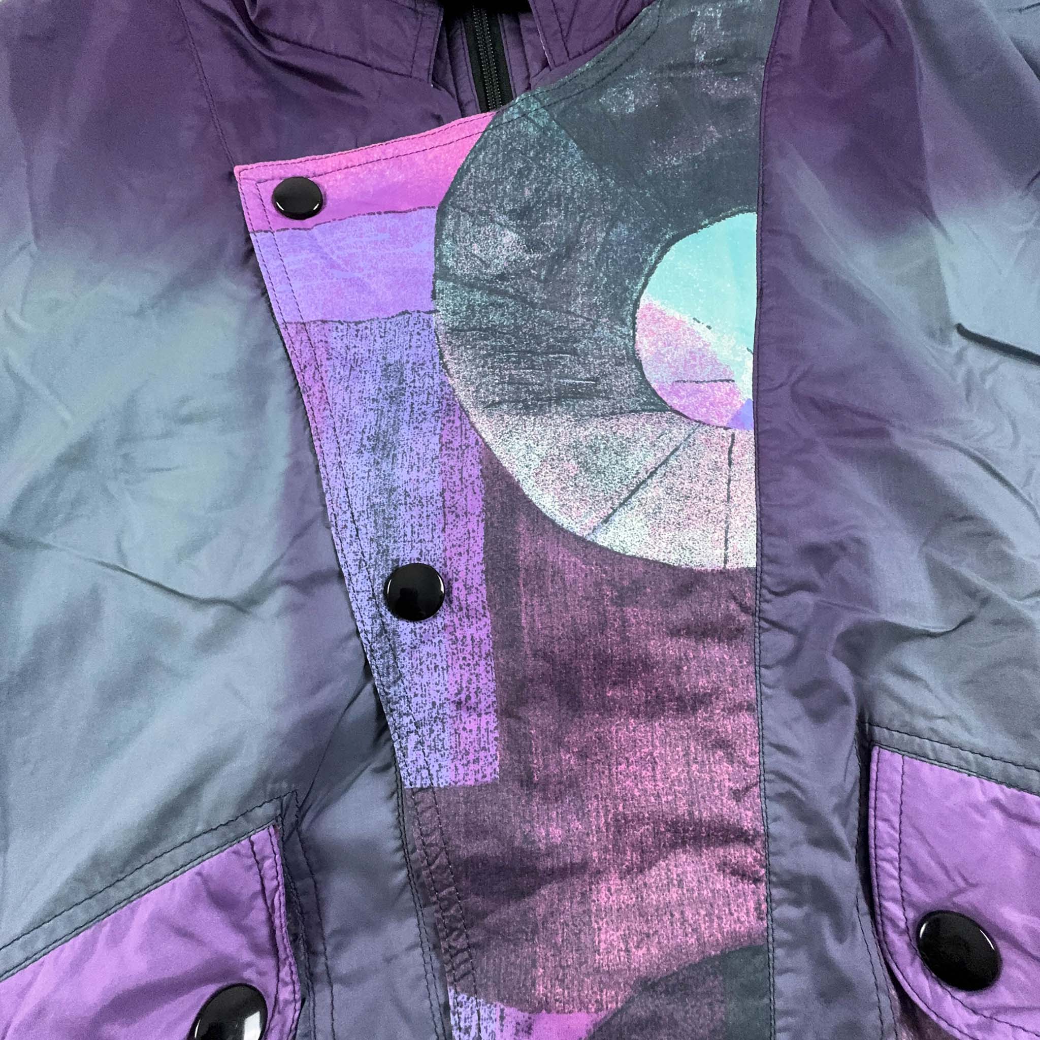 Giacca da Sci/Snowboard Vintage a fantasia geometrica viola con zip - Taglia L uomo