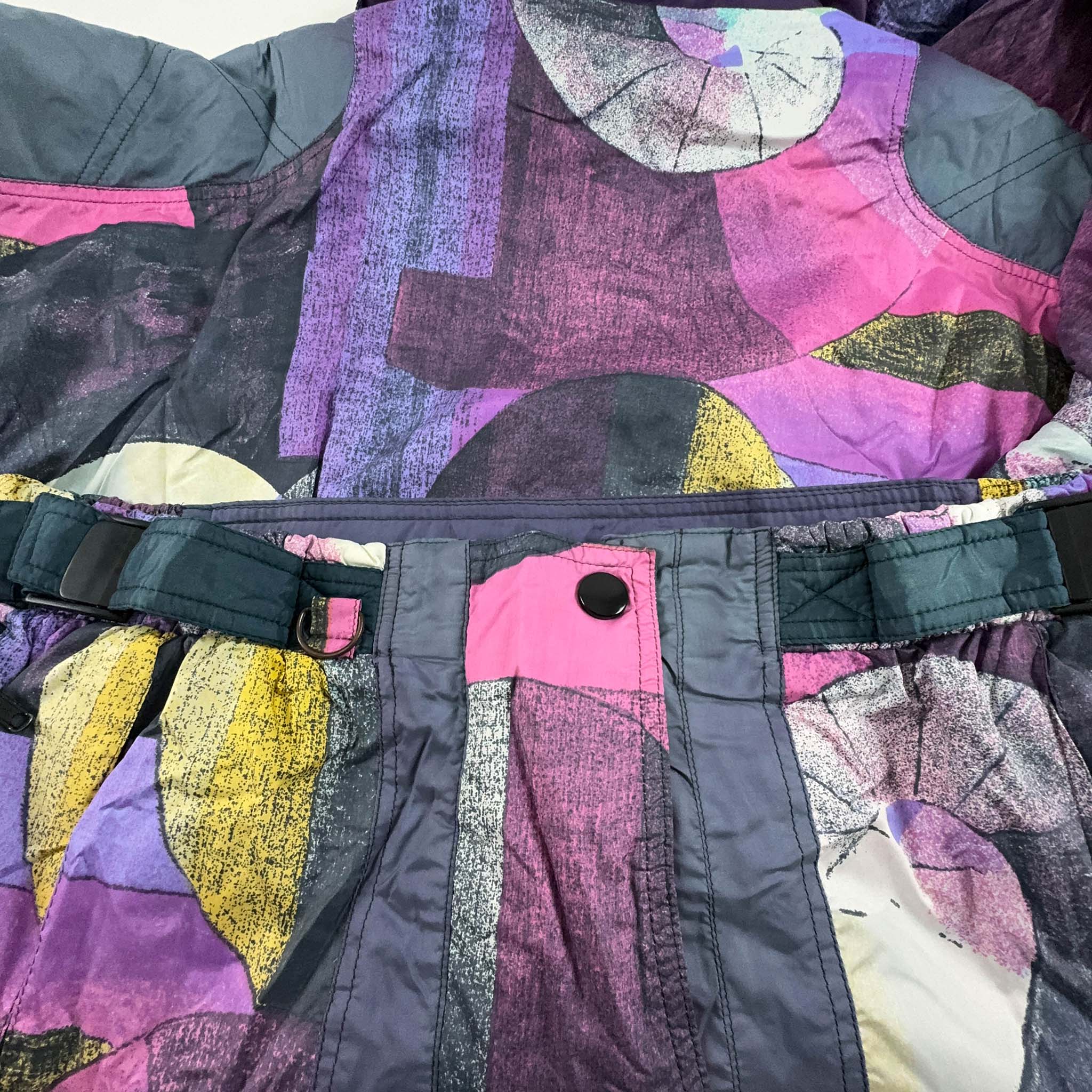 Giacca da Sci/Snowboard Vintage a fantasia geometrica viola con zip - Taglia L uomo