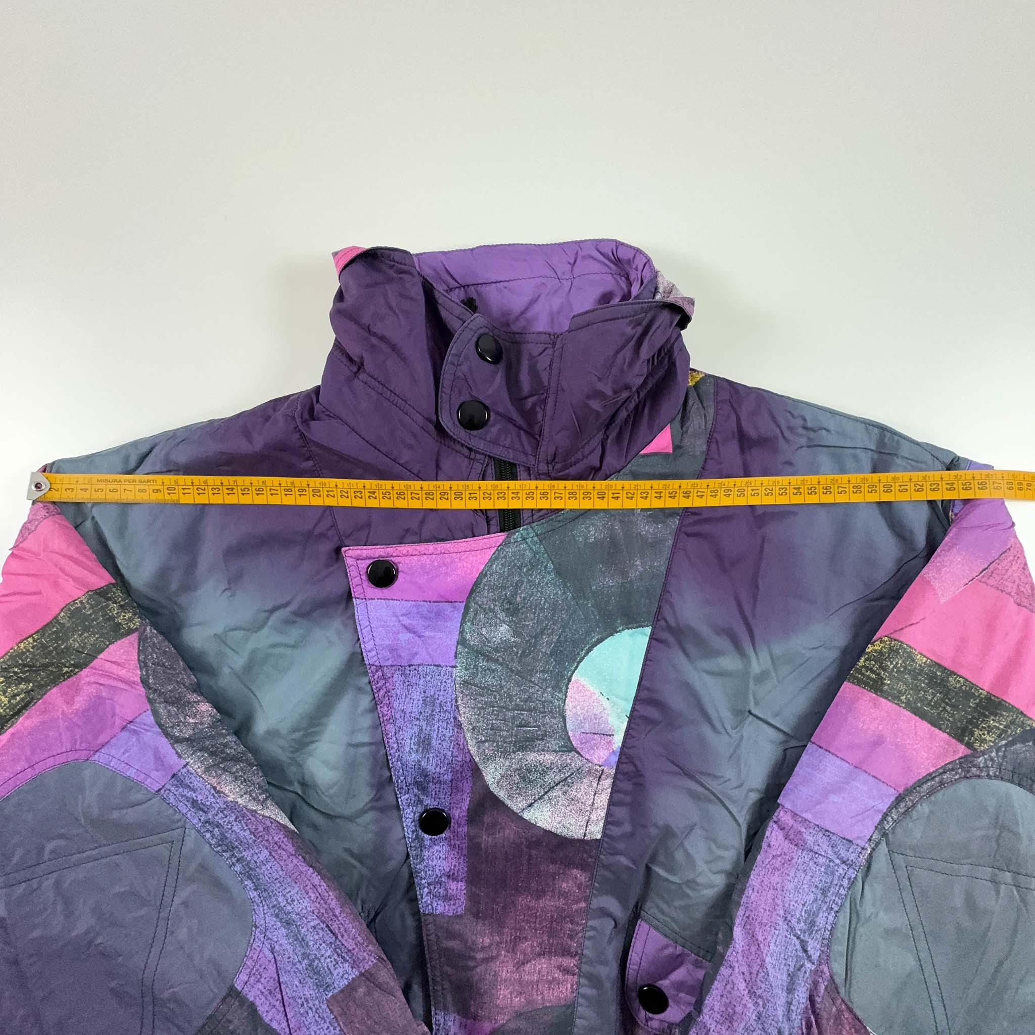 Giacca da Sci/Snowboard Vintage a fantasia geometrica viola con zip - Taglia L uomo