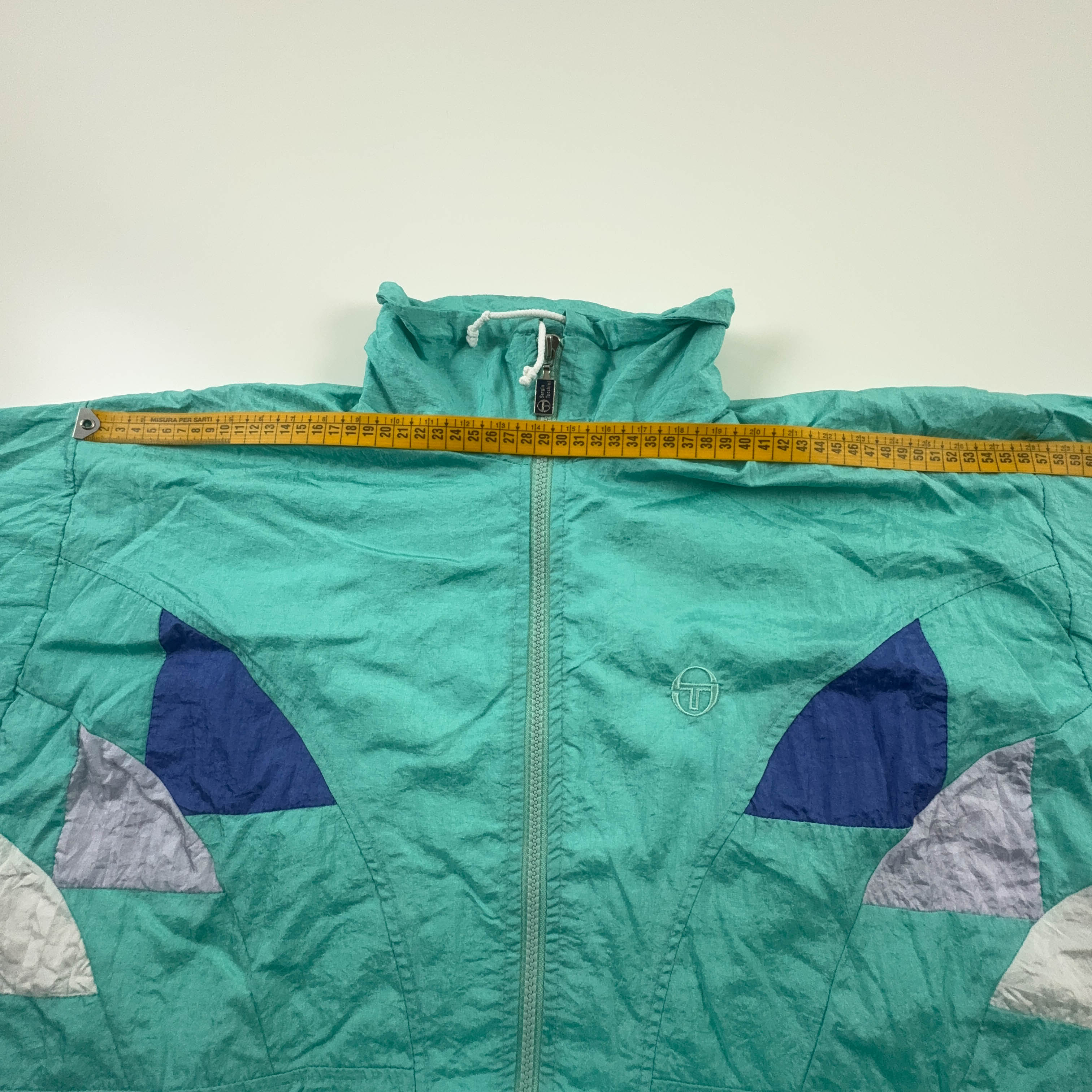 Giacca a vento Sergio Tacchini Vintage verde acqua con zip anni 90 - Taglia 46 uomo