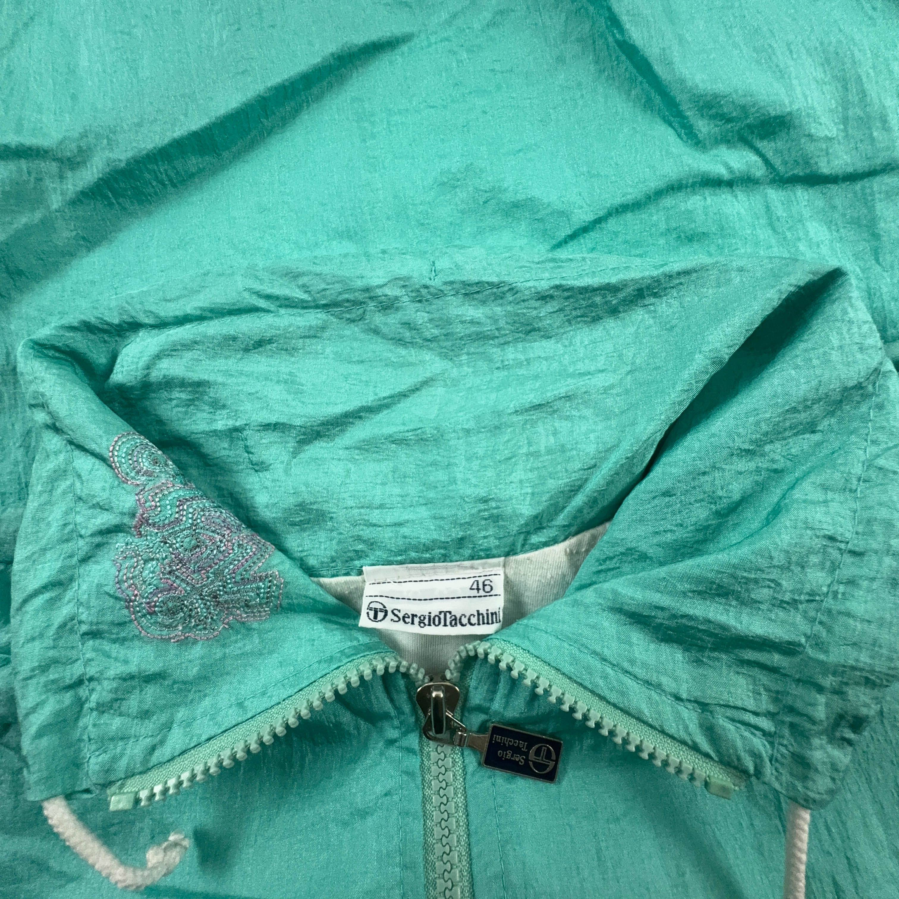 Giacca a vento Sergio Tacchini Vintage verde acqua con zip anni 90 - Taglia 46 uomo