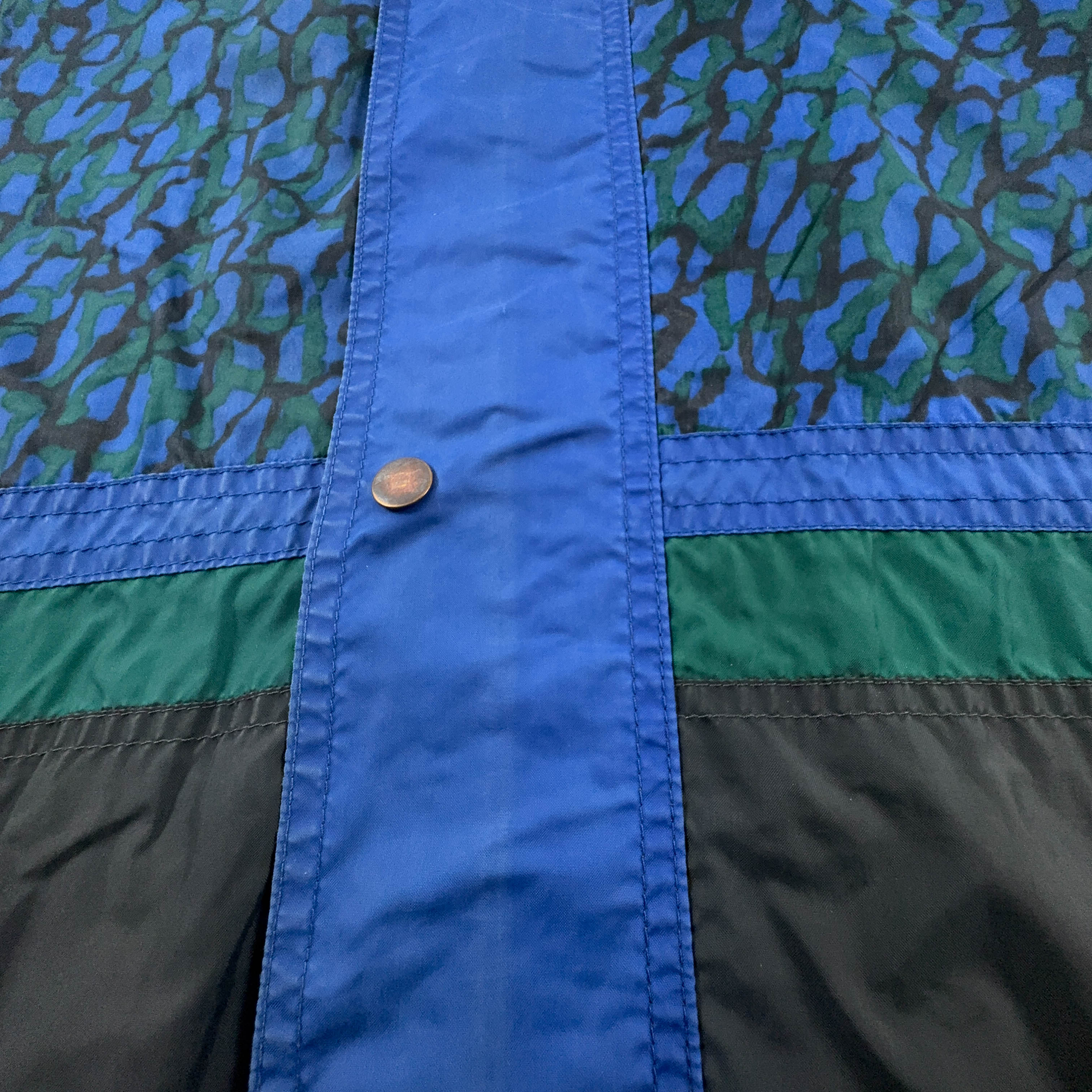 Giacca a vento blu e nera a fantasia con zip e bottoni - Taglia XL/XXL uomo