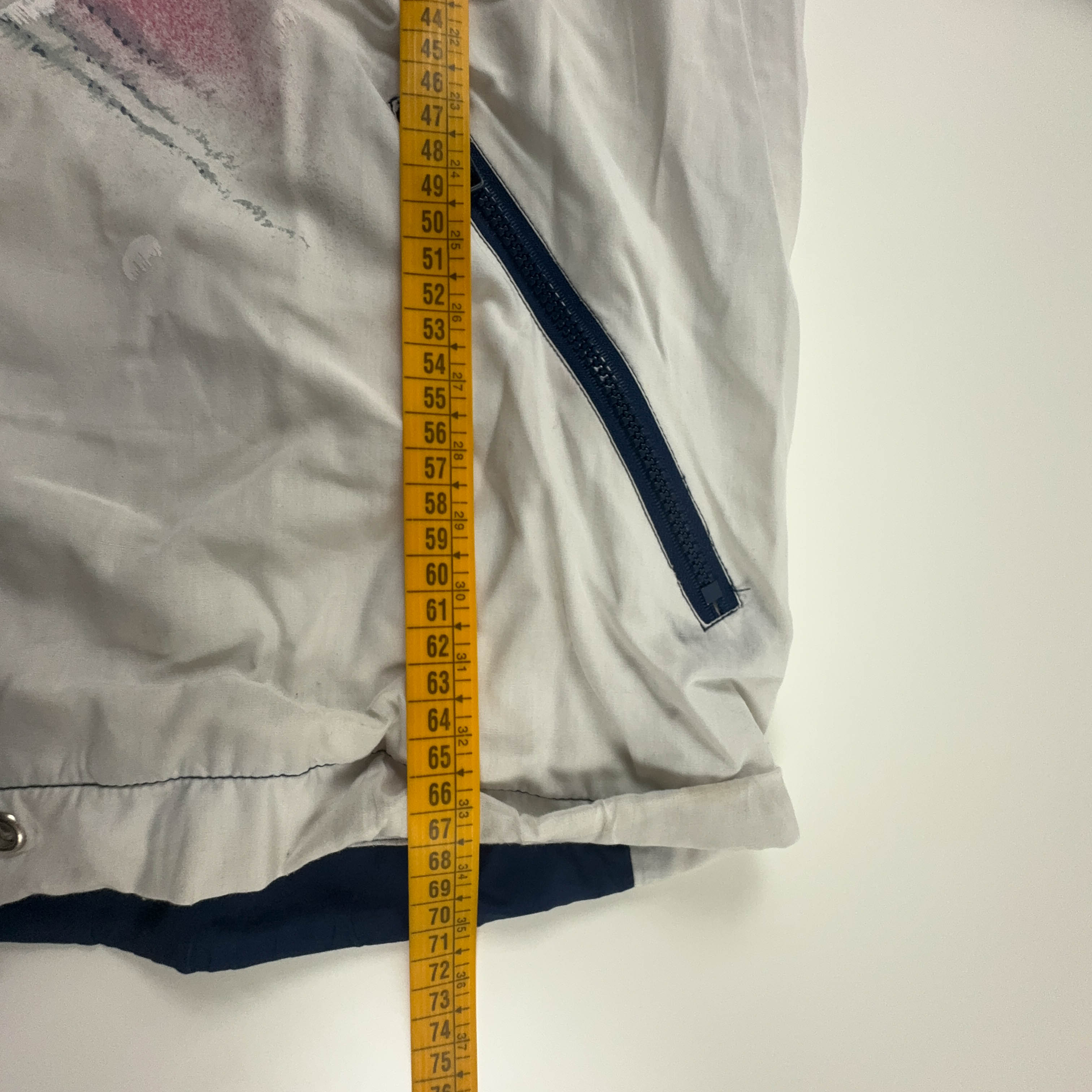 Giacca a vento Vintage Sergio Tacchini bianca e blu con zip anni 90 - Taglia XL uomo