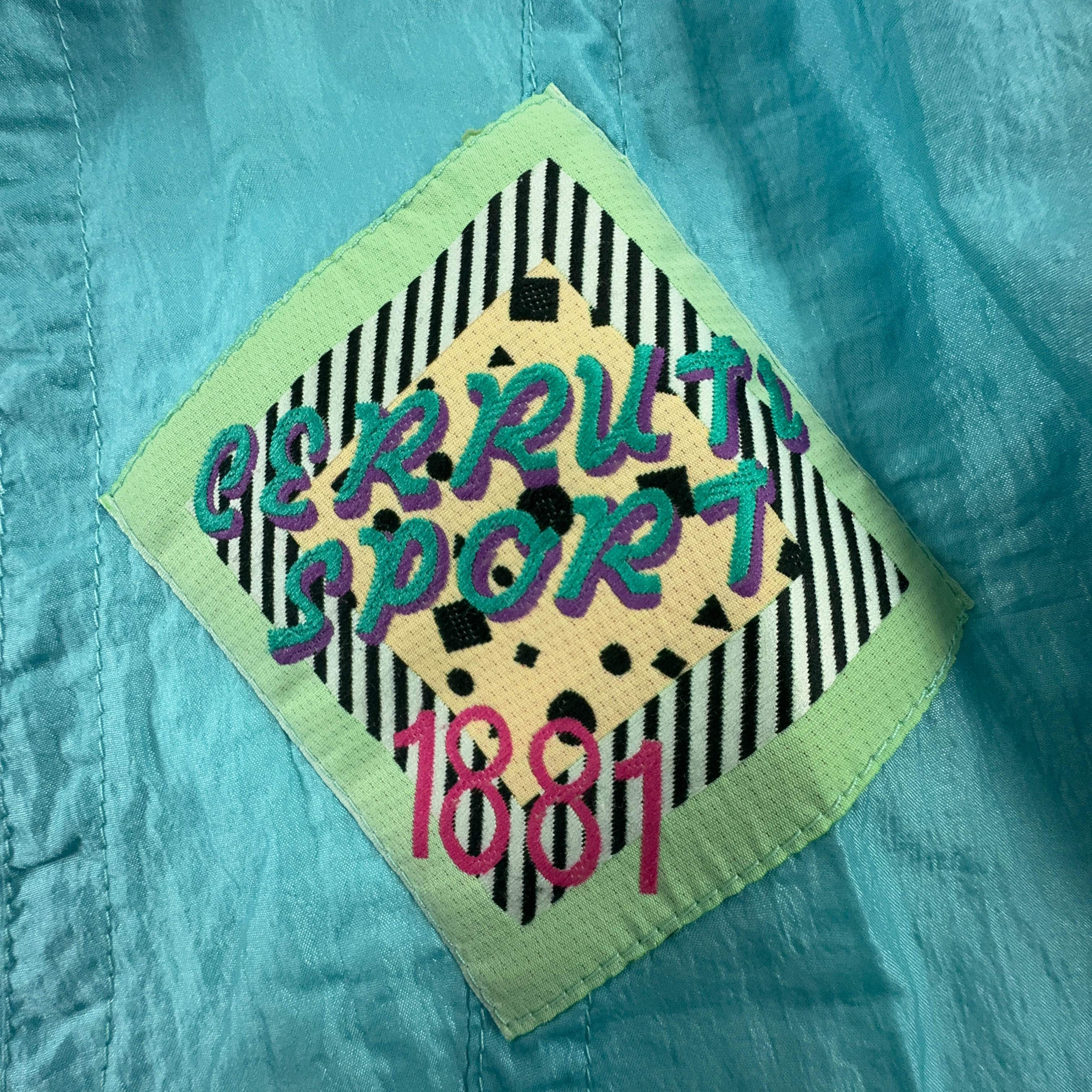 Giacca a vento Cerrutti Sport Vintage azzurra con zip e ricamo anni 80 - Taglia M/L uomo