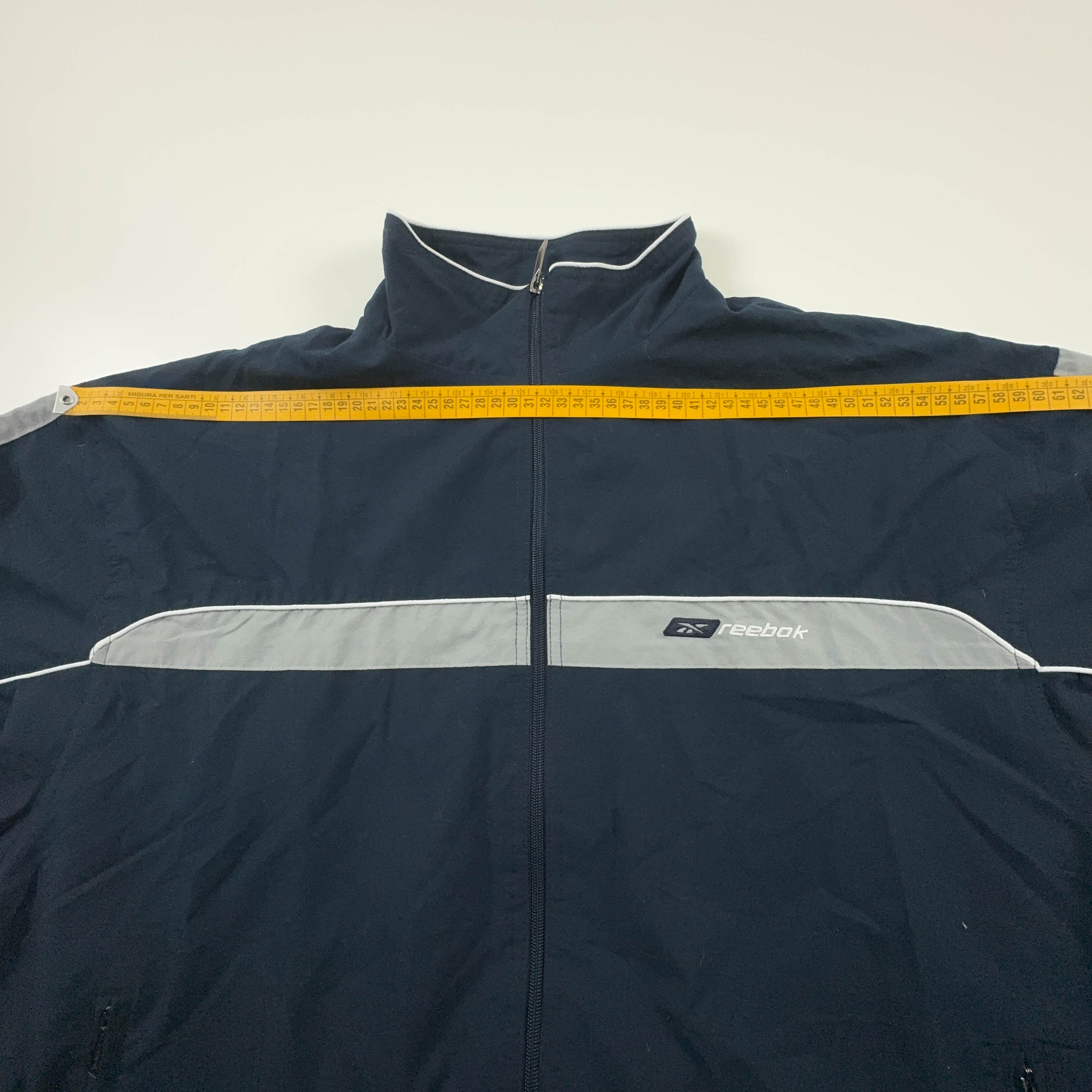 Giacca a vento Reebok Vintage blu scura con zip anni 90 - Taglia M uomo