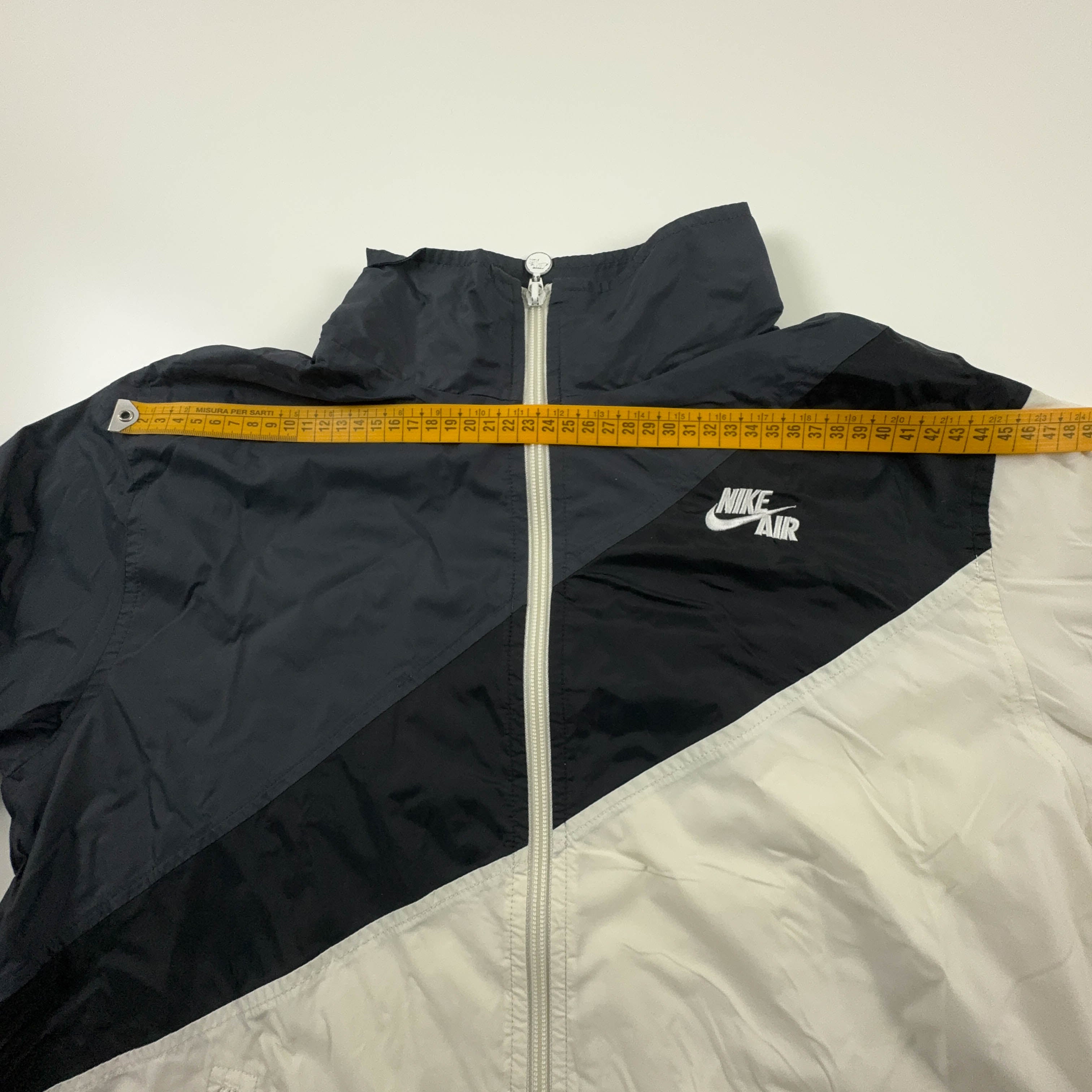 Giacca a vento Nike Vintage crema e nera con zip anni 00 - Taglia M uomo