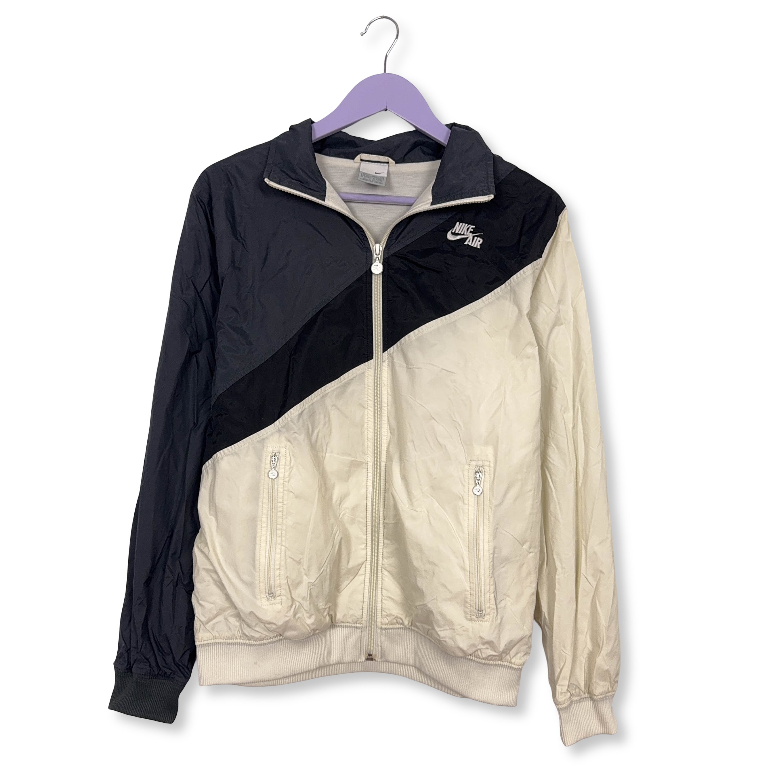Giacca a vento Nike Vintage crema e nera con zip anni 00 - Taglia M uomo