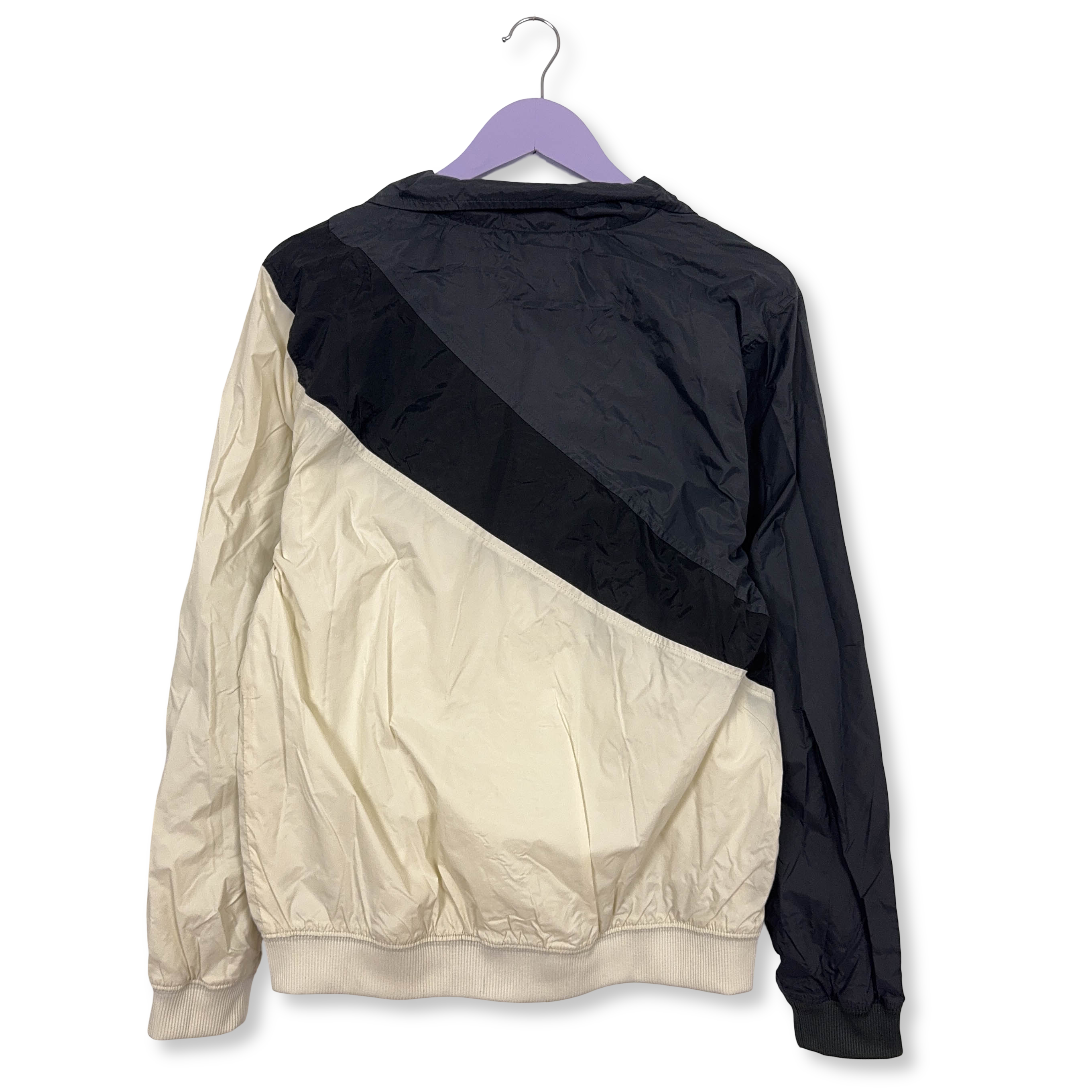Giacca a vento Nike Vintage crema e nera con zip anni 00 - Taglia M uomo