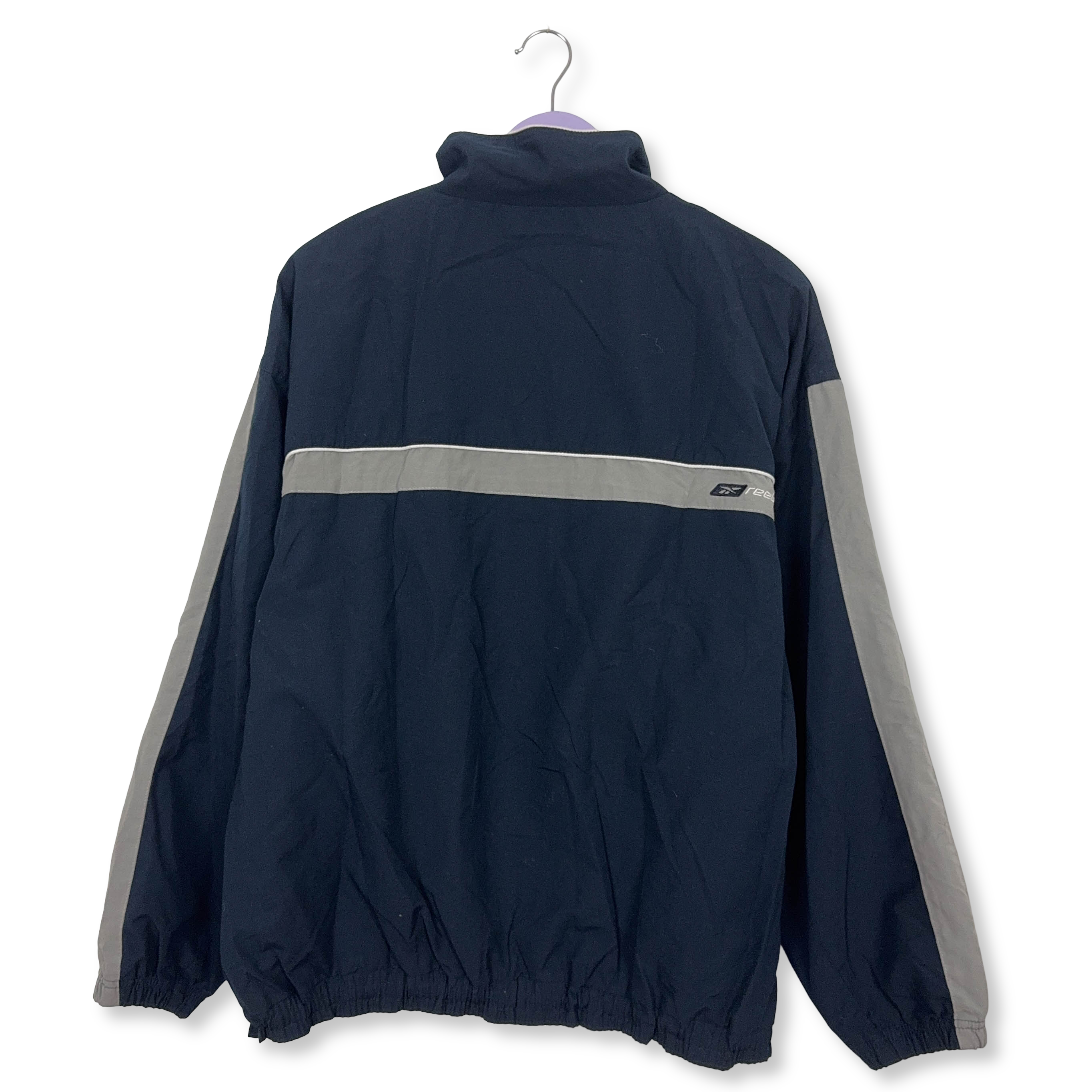 Giacca a vento Reebok Vintage blu scura con zip anni 90 - Taglia M uomo