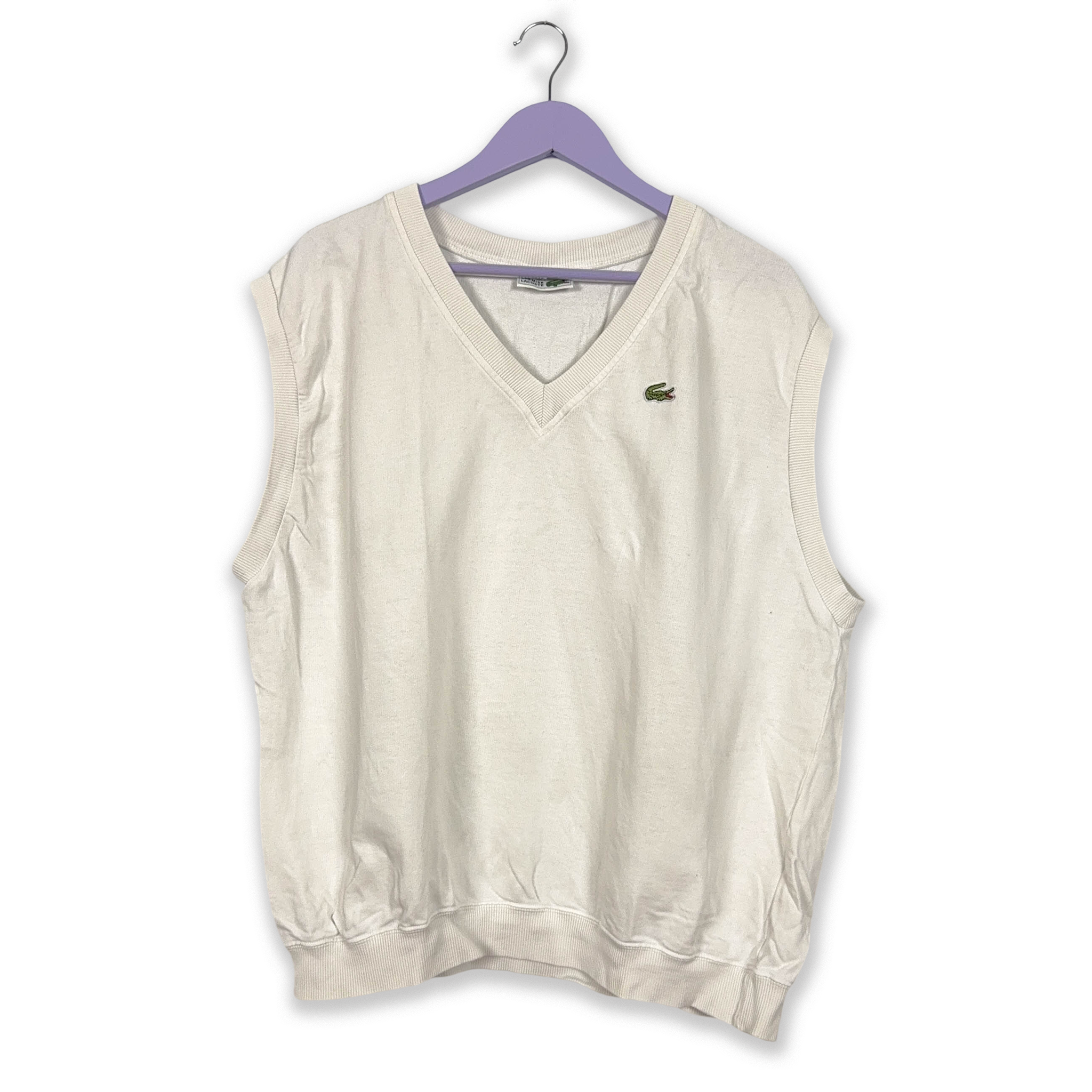 Lacoste Vintage White V-Neck Vest - Men's Size 7