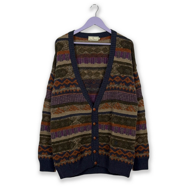 Cardigan Conte of Florence Vintage 45% lana 30% mohair multicolore a righe - Taglia 54 uomo