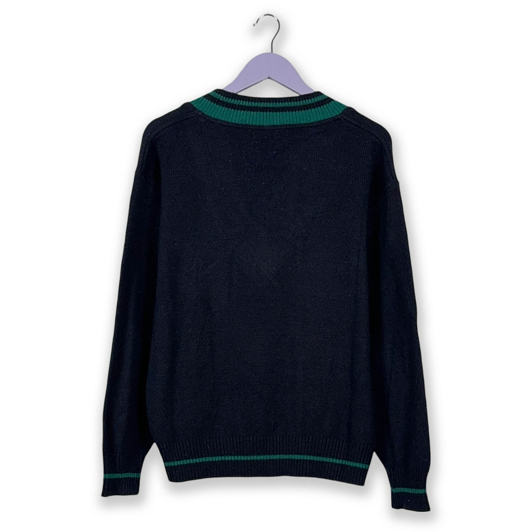 Maglione Kappa Vintage Campus 50% lana blu e verde con scollo a V - Taglia M/L uomo