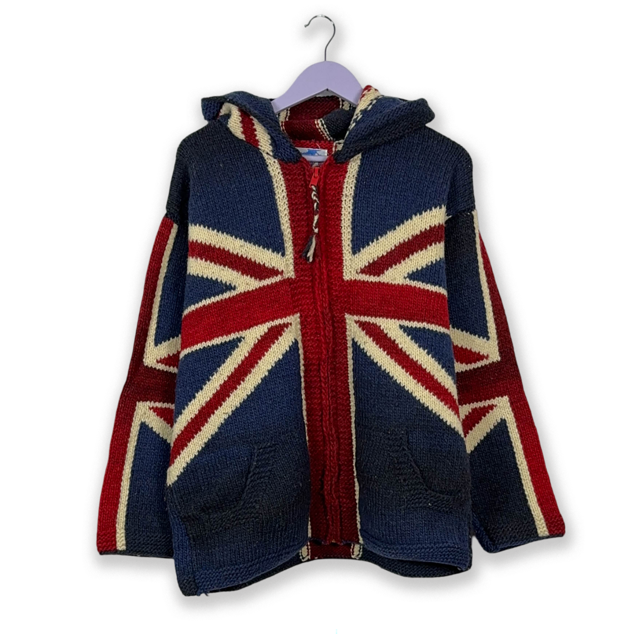 Maglione Frantic Vintage 100% lana bandiera England con zip e cappuccio - Taglia M/L uomo