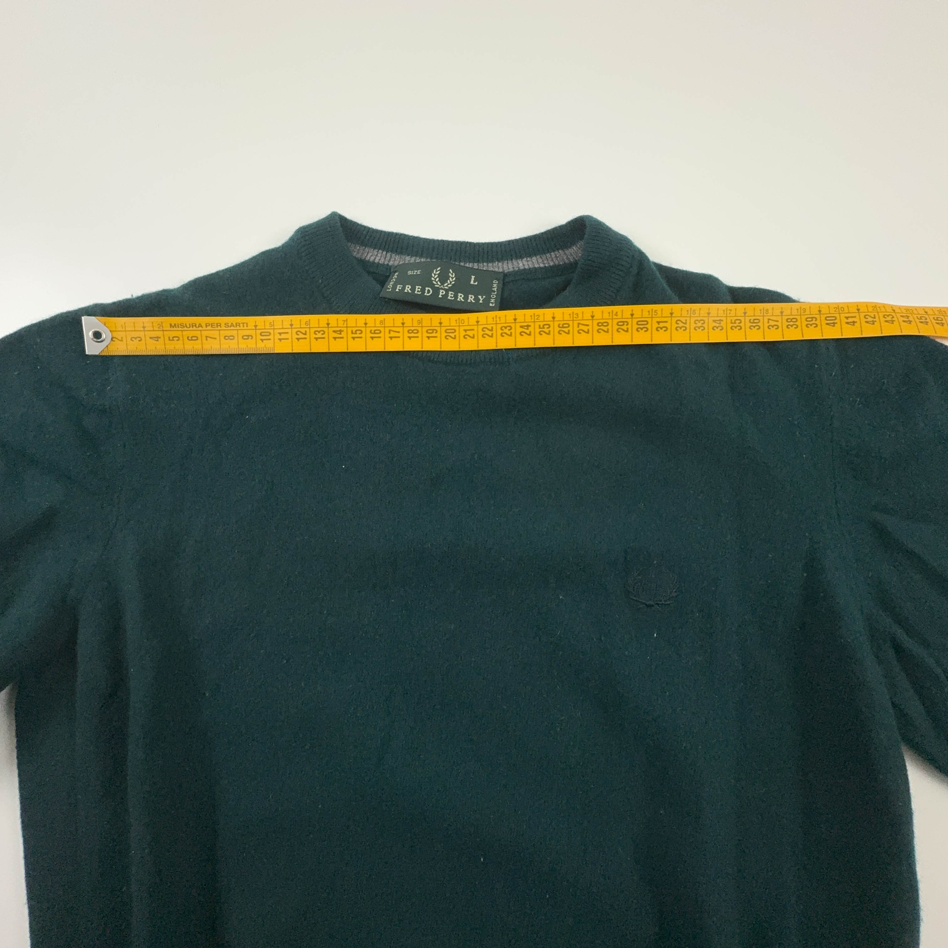 Maglione Fred Perry verde scuro a girocollo in lana merino e cashmere - Taglia S uomo